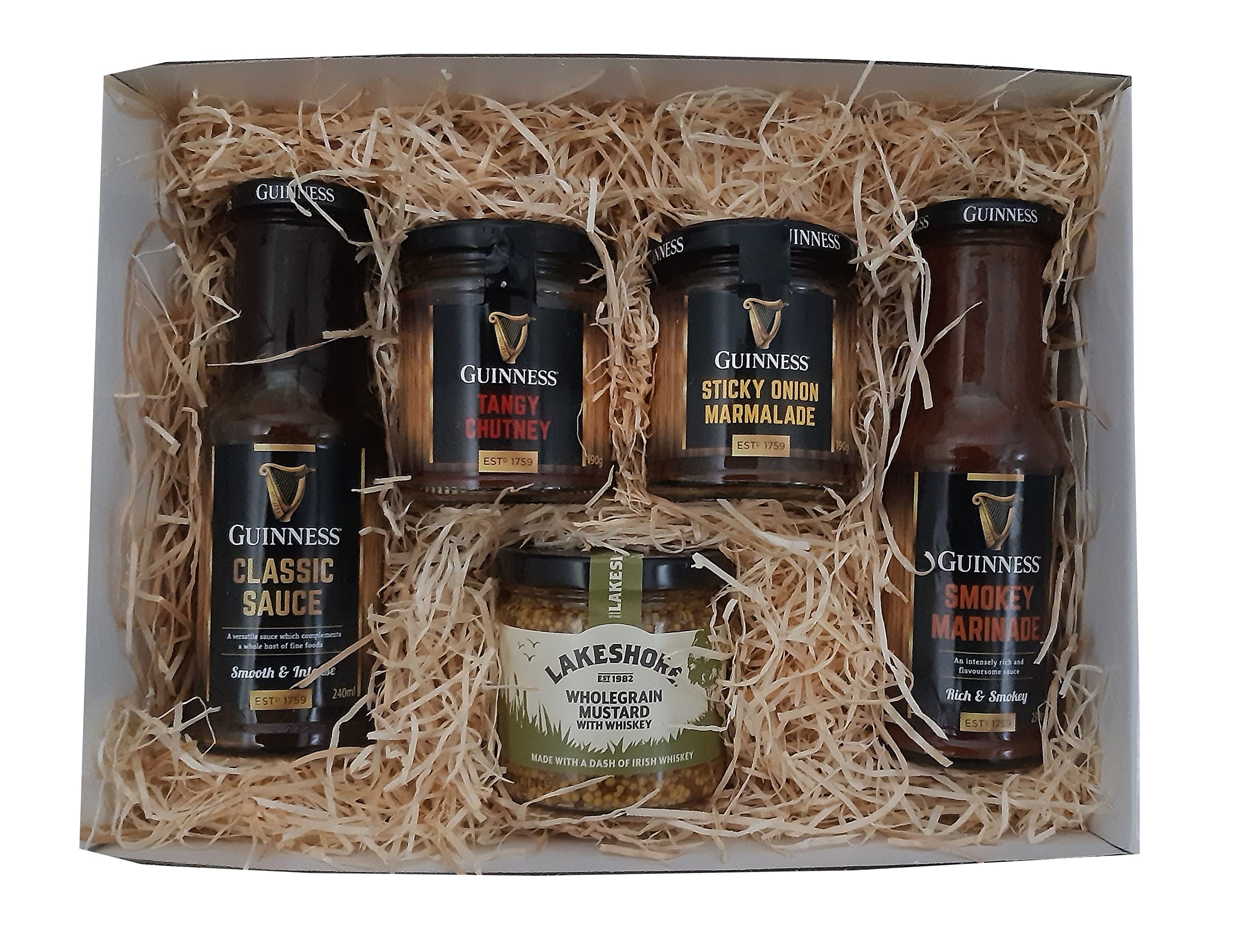 Scatola regalo gourmet irlandese con salsa guinness, marinata e chutney