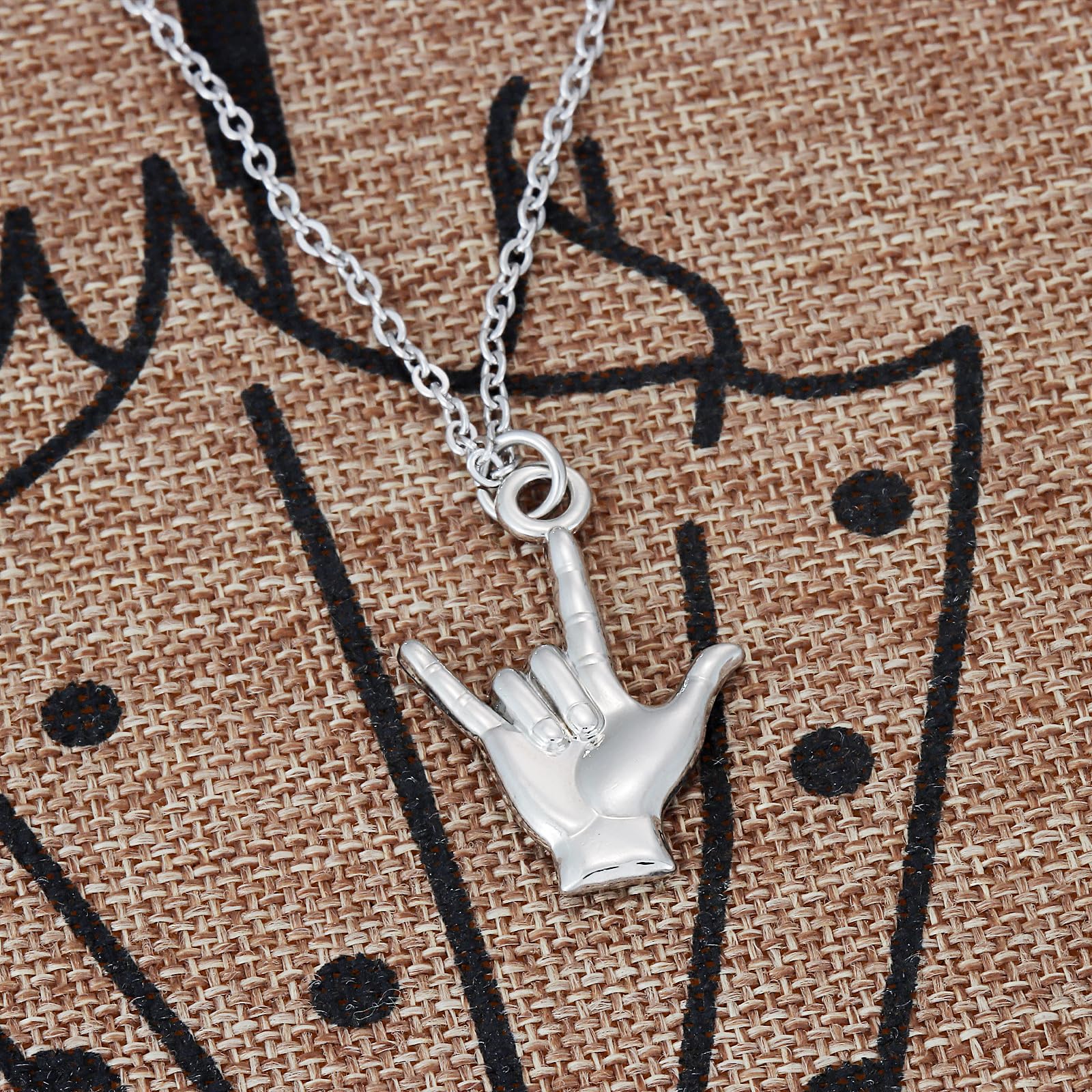 Kivosliviz Asl Necklace Gift for Women Teacher Men Adults Hand Gesture Necklaces Jewelry Deaf American Hand Sign Language Necklace