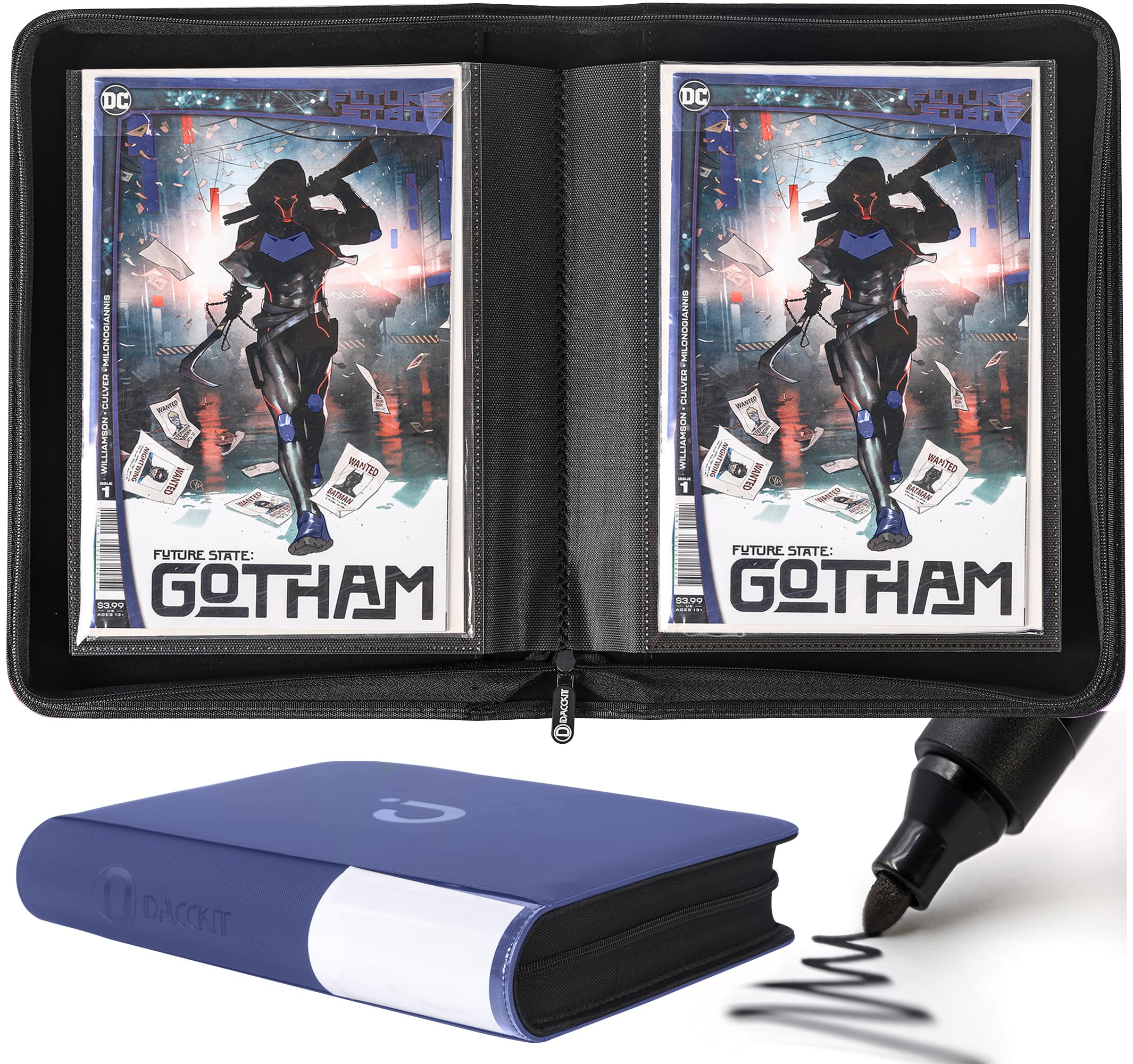 D DACCKIT Comic Binder,Comic Book Album with Sleeves Fits Regular Comics and Comic Bagged and Boarded - Comic Storage Binder Holds 24 Comic Books(Model A,Navy Blue) — image 1