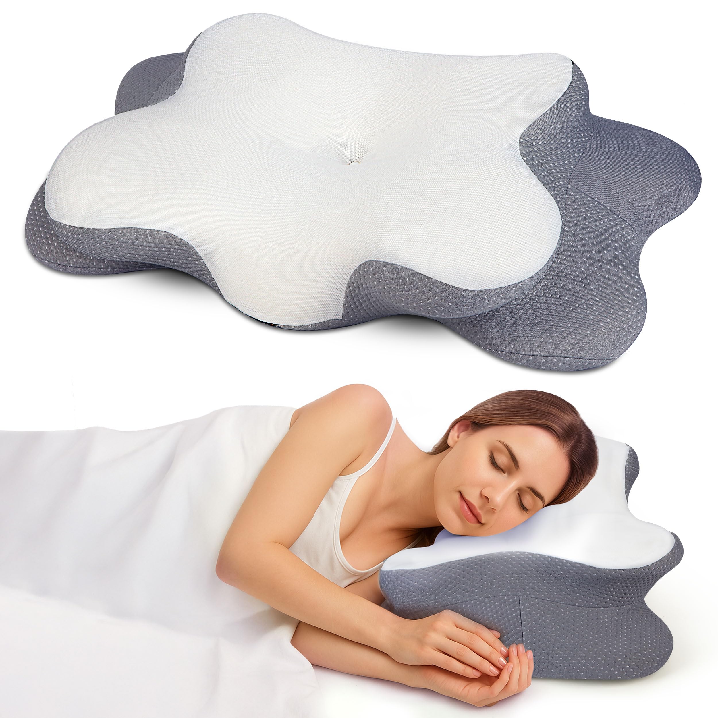 VALTER Cervical Neck Pillow for Pain Relief Orthopedic Contour Memory Foam Pillow for Back Side Stomach Sleepers Ergonomic