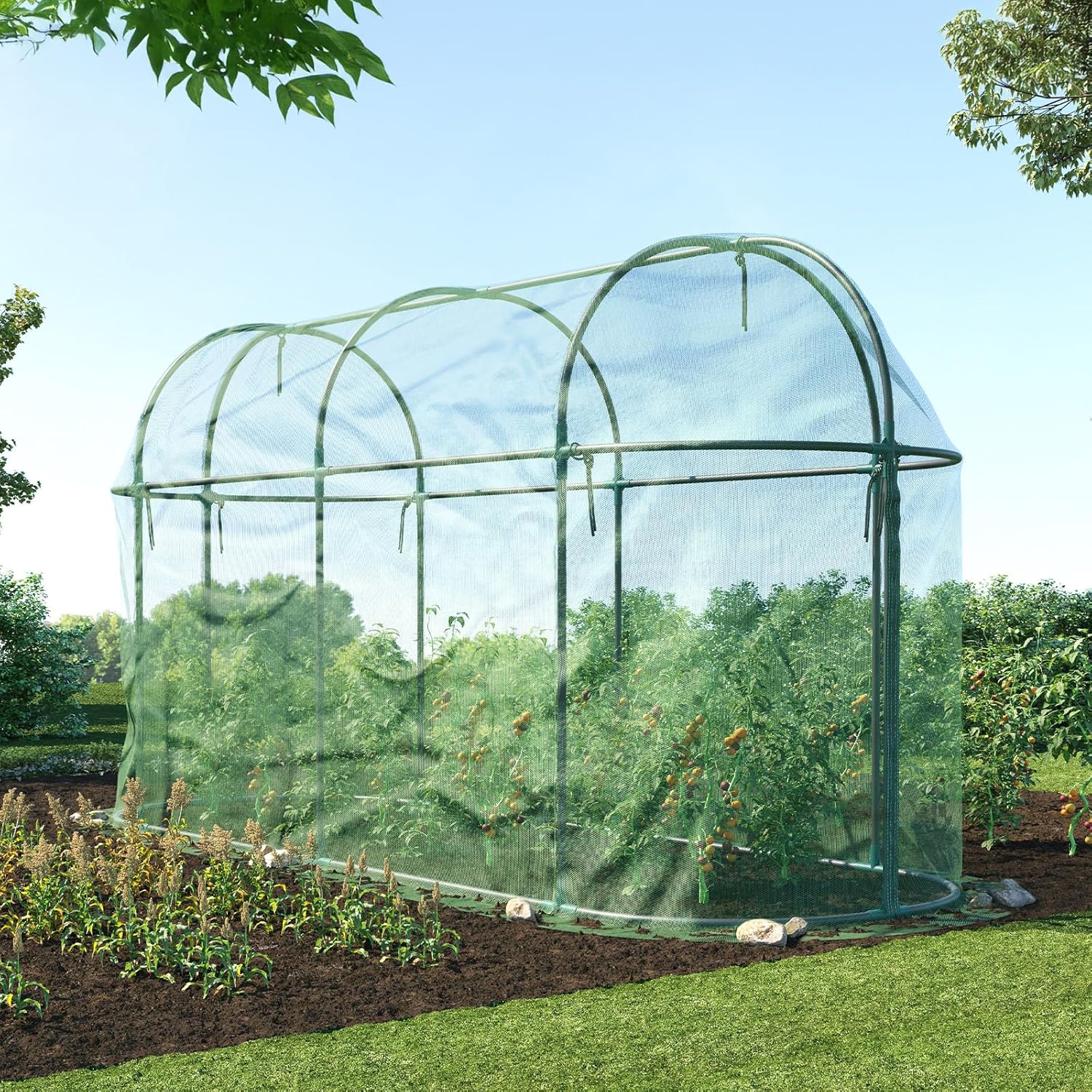 Aoodor 10 x 3 x 5 Ft Plant Protection Grow Tent Arched Roof Crop Cage with Side Netting Zippered Door for Protect Plants, Herbs, Fruits, Green