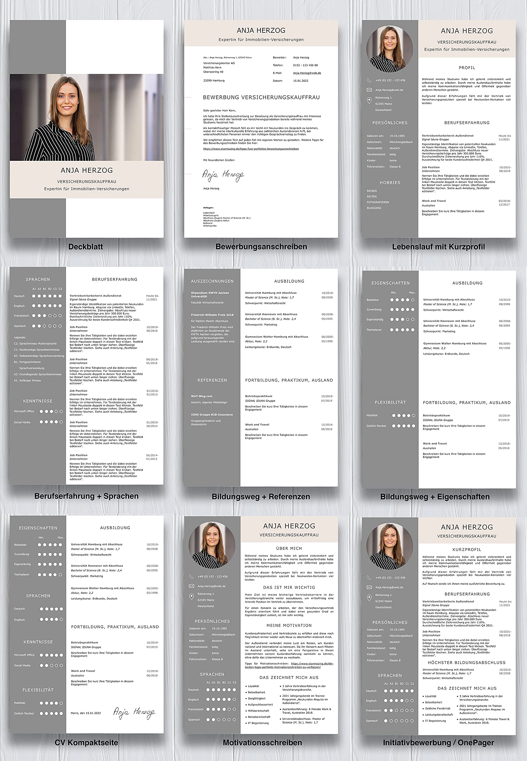 Lebenslauf Design 2026 ULTIMATE Vorlage "Premium XL“ Set in 9 Farbvarianten | Moderne Bewerbungsvorlagen für Word und Pages | Mit Videoanleitung + Support