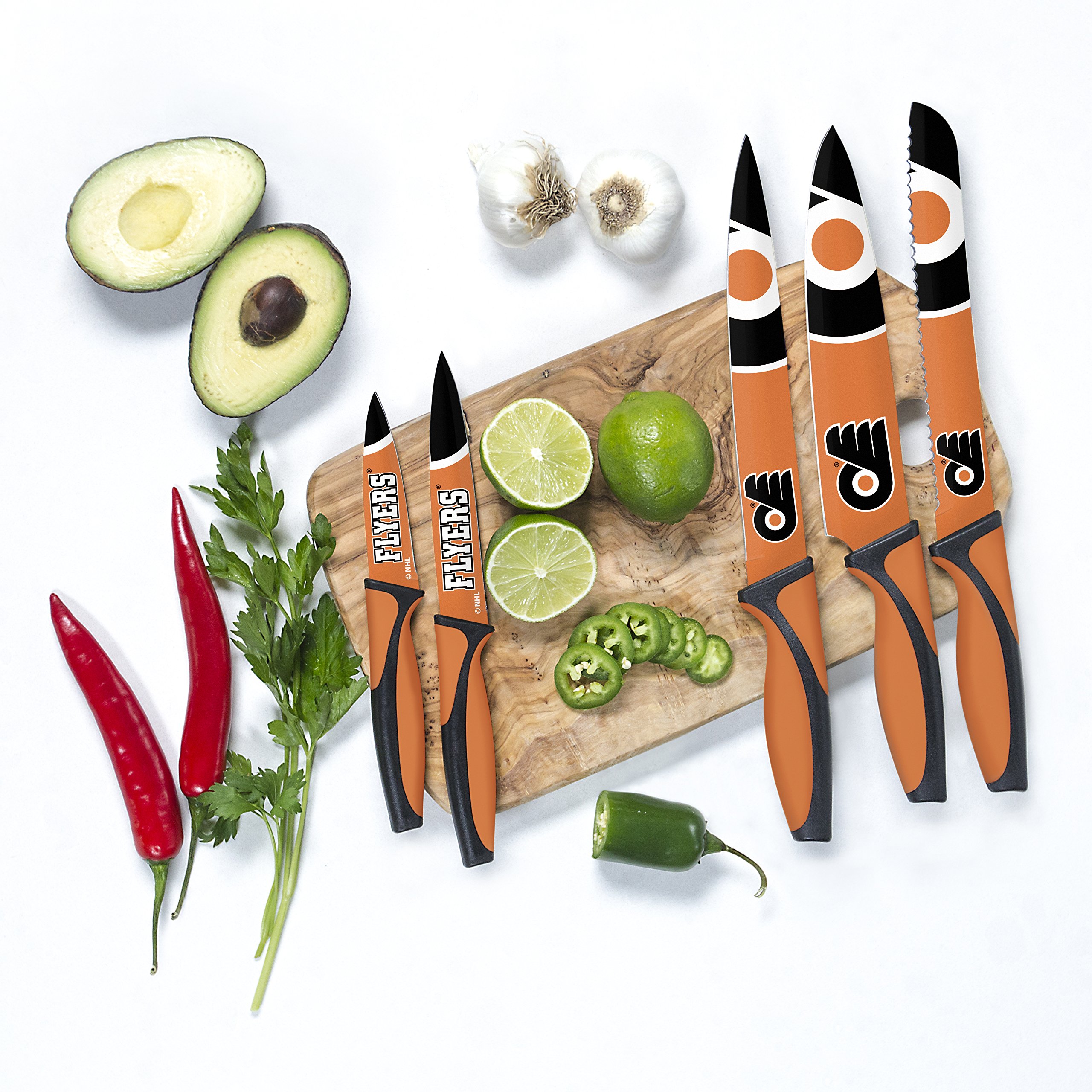 The Sports Vault NHL 5 Piece Mixed NHL Kitchen Knife Set, Team Colours