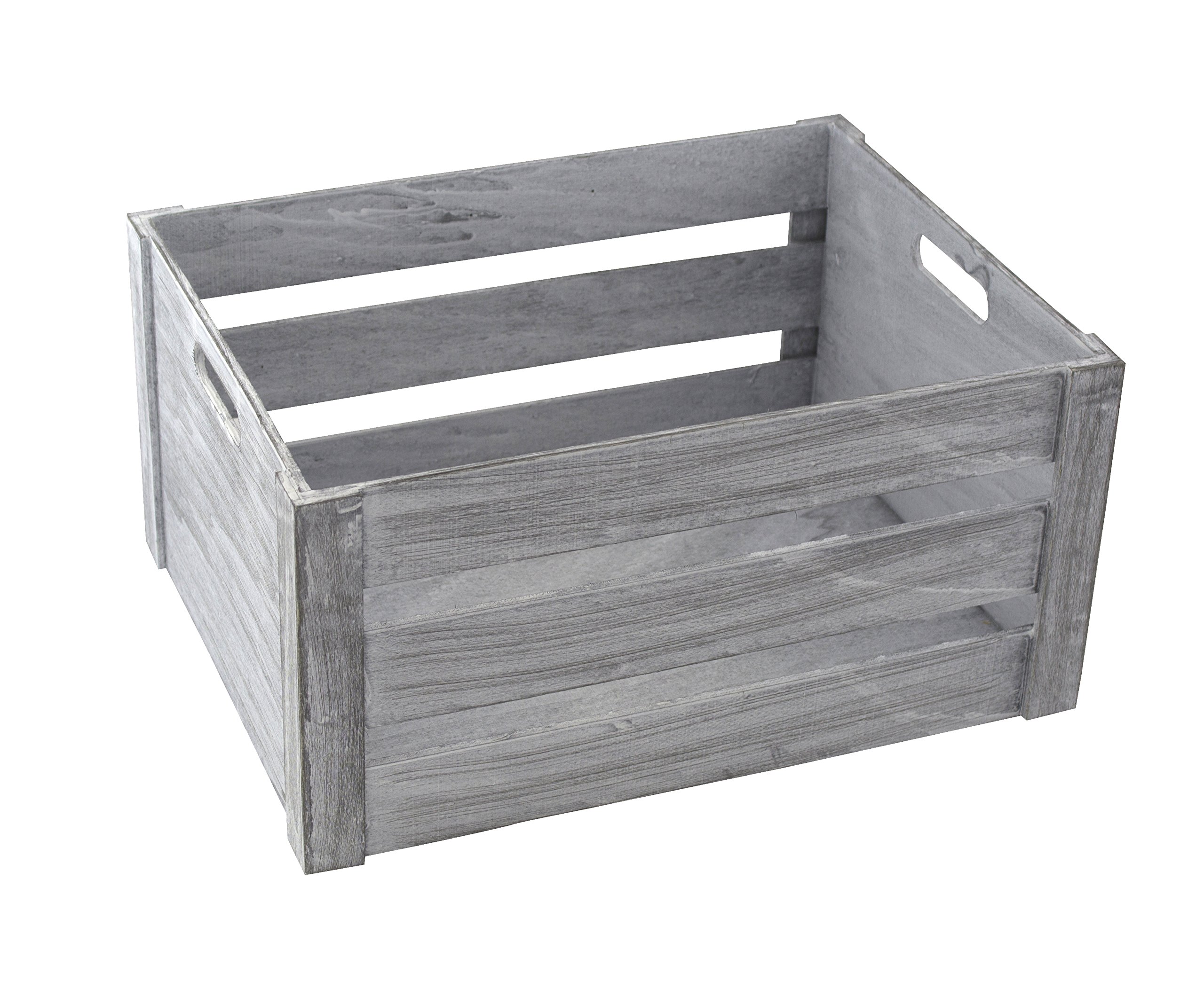DECOLINE Holz Kiste grau weiß mit Griffen 30 x 20 x 16cm Aufbewahrungsbox Obstkiste Weinkiste Holzkisten Küche, Haushalt & Wohnen
