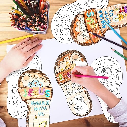 Miniatura 3 de Dvbonike 24 piezas de manualidades de escuela dominical para niños, colorea tu propio Jesús camina con nosotros, kit de manualidades cristianas,