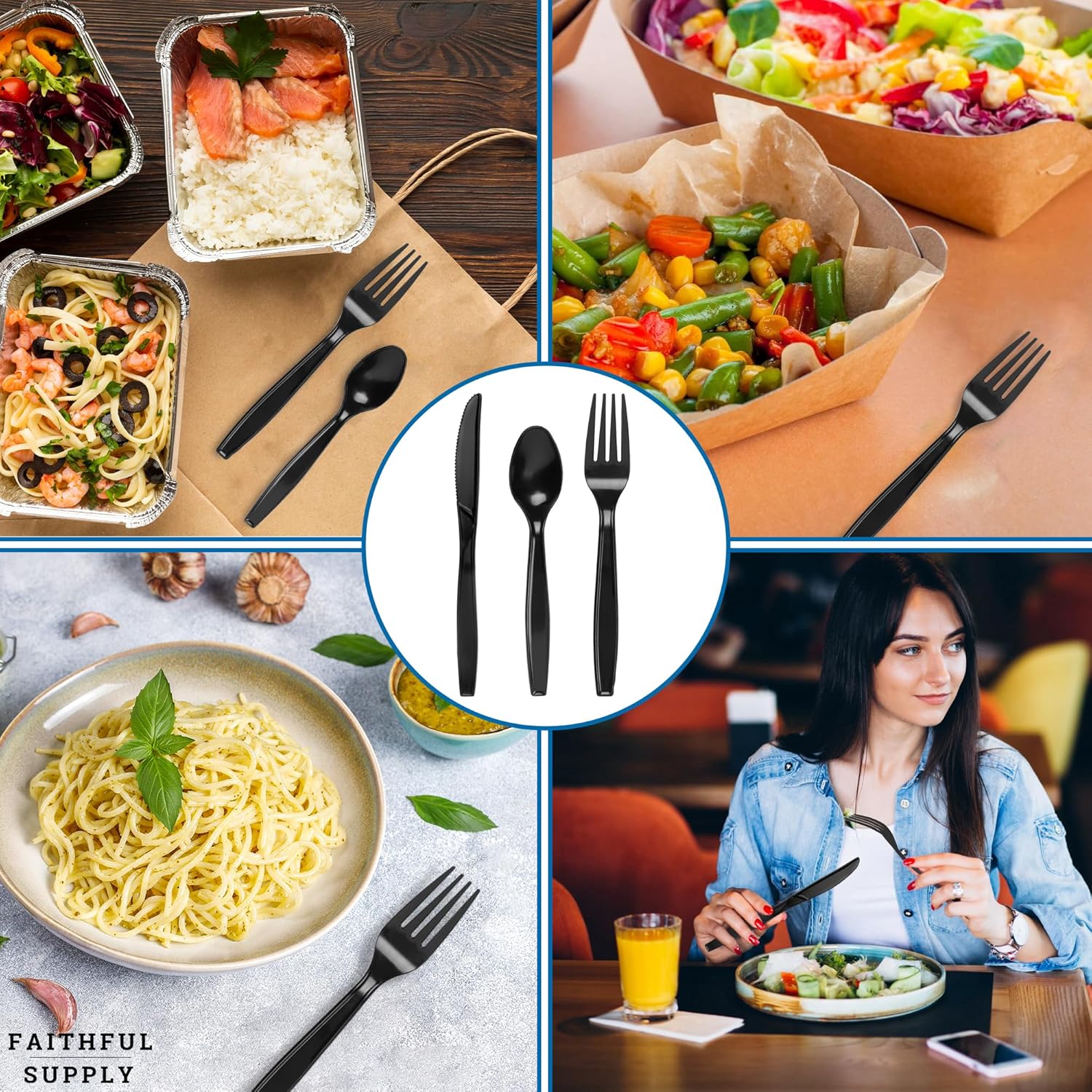 200ct Black Prewrapped Cutlery Set Disposable - Wrapped Silverware with Napkin, Pre Rolled Plastic Cutlery for Weddings & Parties, Elegant Disposable Silverware Set