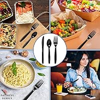 Vista 3 de Juego de cubiertos preenvueltos negros de 200 quilates, cubiertos envueltos con servilleta, cubiertos de plástico preenrollados para bodas