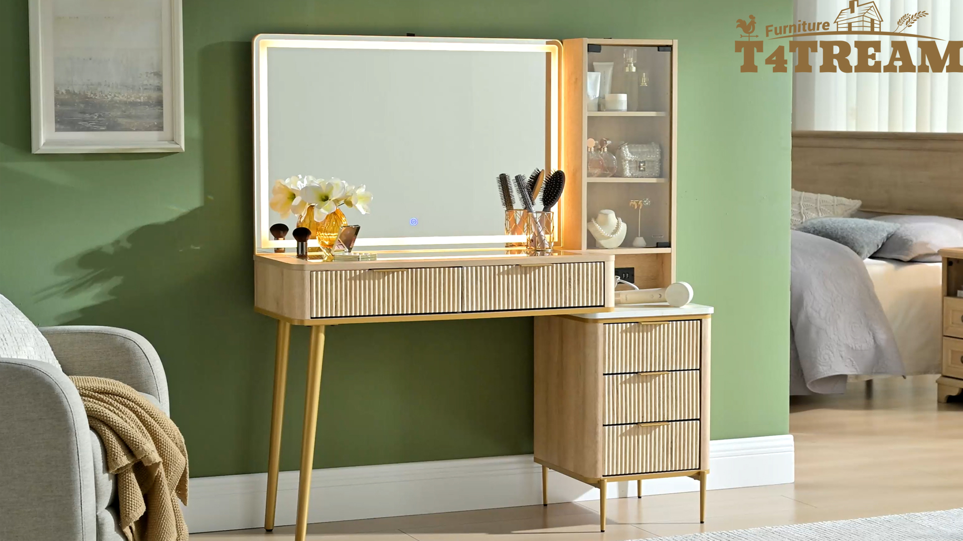 Amazon.com: T4TREAM Fluted Makeup Vanity Desk with 36