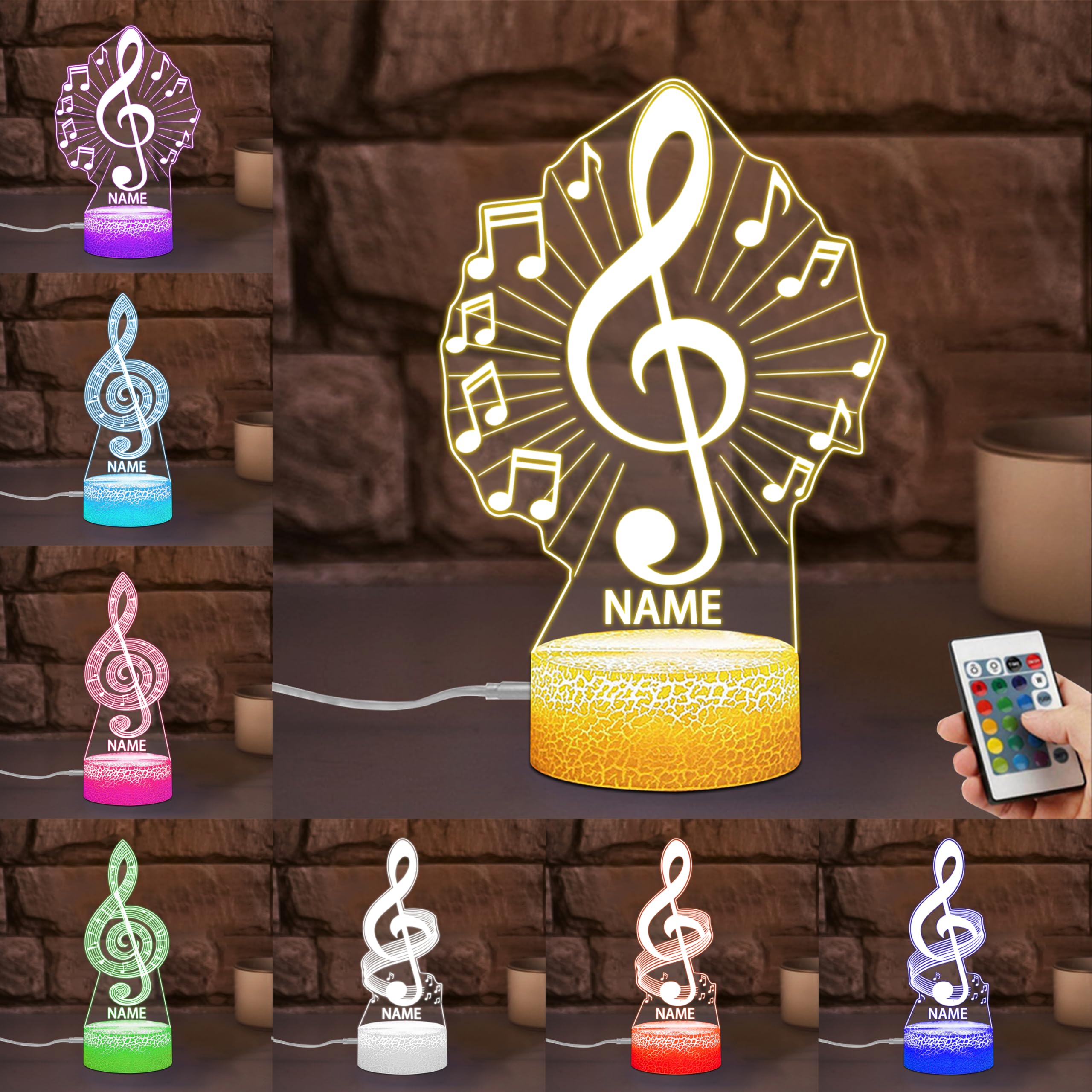 SSRUI Personalized Music Note 3D Illusion Night Light Custom Name Music Note LED Lamp with Multiple Colors Changing, Musical Decoration for Bedroom Living Room, Gifts for Music Lovers