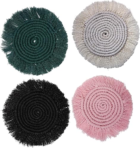 Miniatura 5 de Mokoboho Posavasos de macramé 100% algodón hechos a mano en la India, elegante y absorbente de 6 pulgadas, juego de posavasos redondos bohemios con