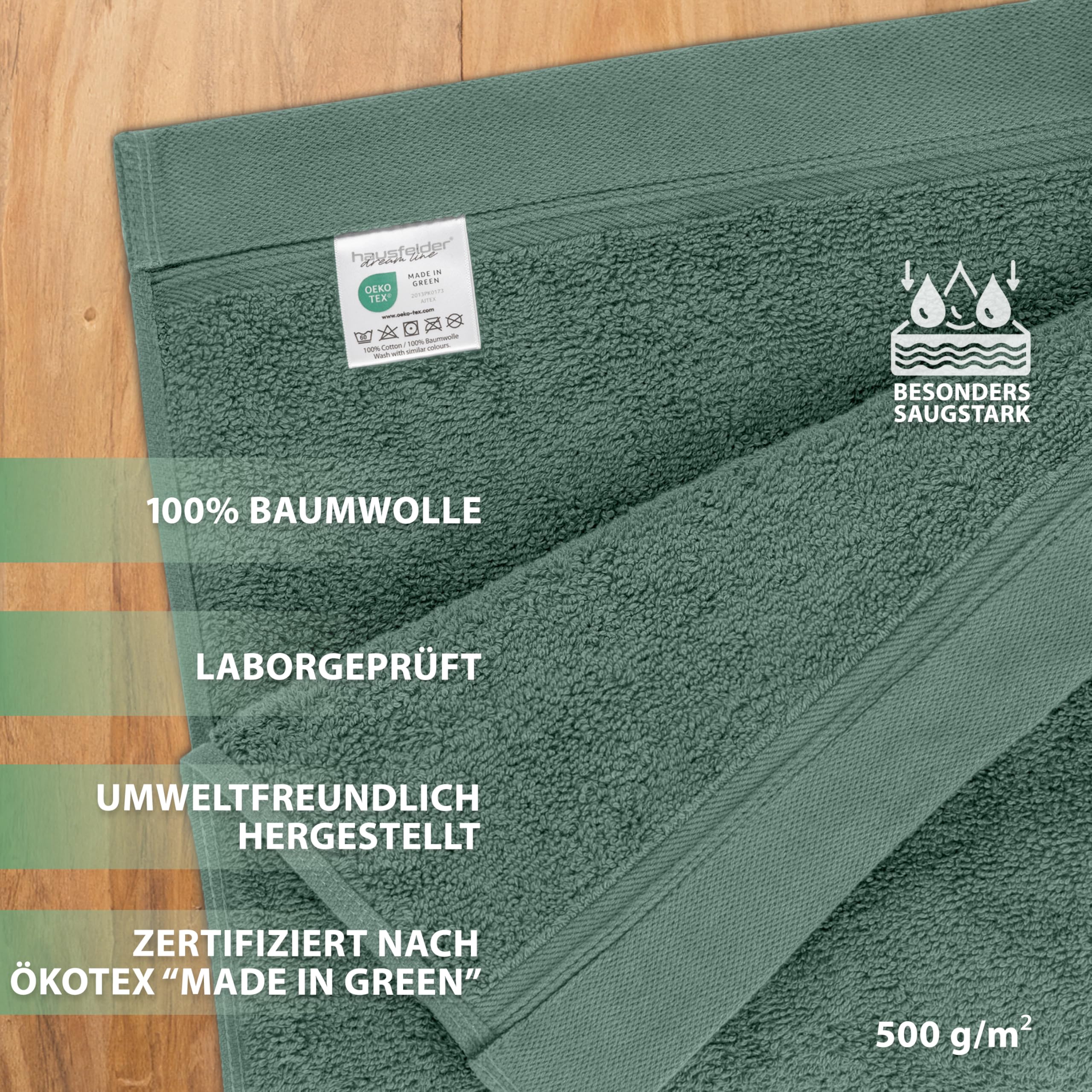 Hausfelder Asciugamani 50x100 cm – Set di asciugamani premium 500g/m² - 100% cotone, certificati Ökotex (50x100 cm erde chiaro)