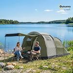 Outsunny 3-4 Person Camping Tent with Rainfly, Large Family Tent with Porch, Bedroom and Living Room, 3000mm Waterproof, Portable with Bag for Fishing Hiking Festival, Green