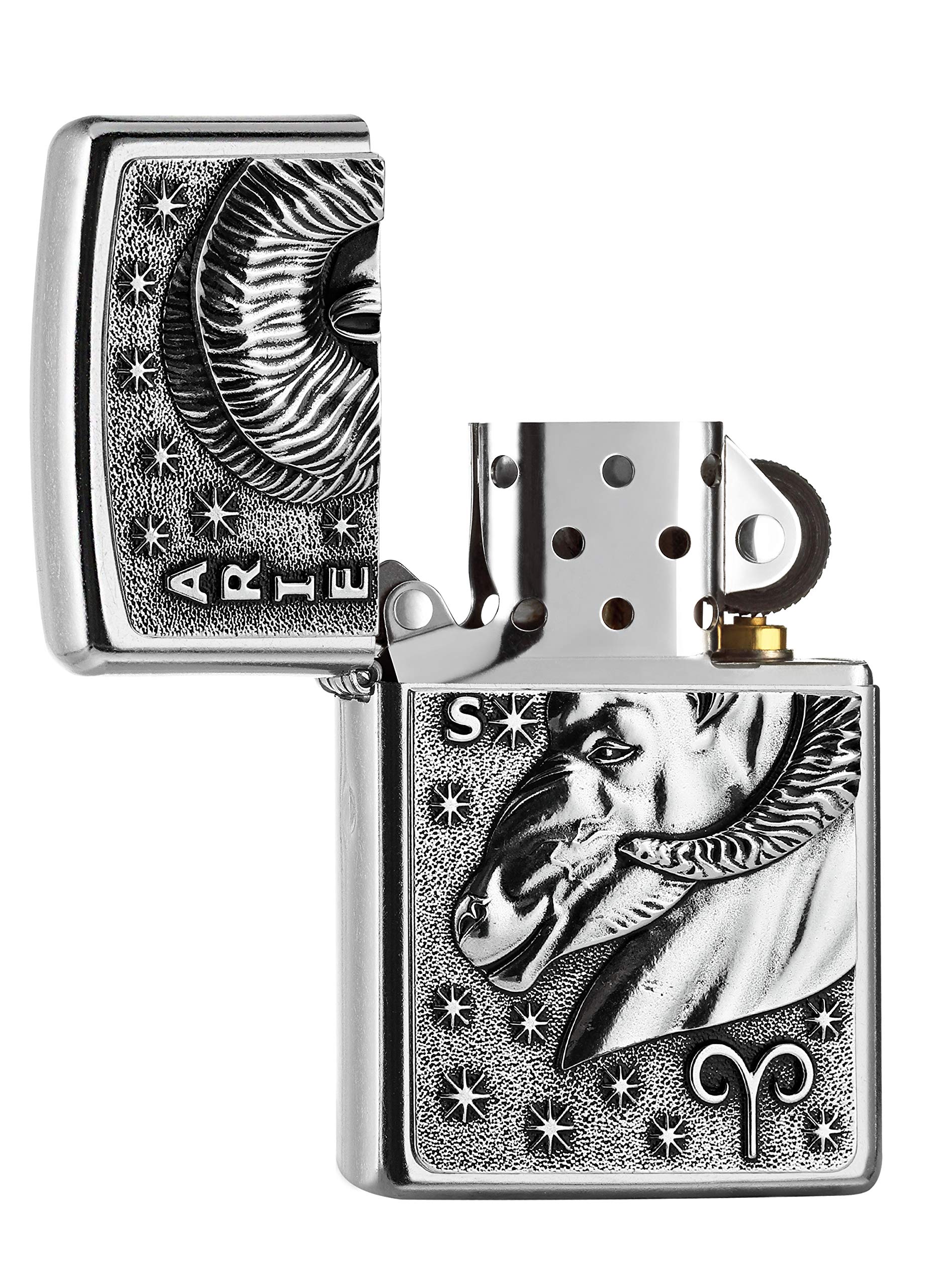 Zippo Stormaansteker, Zodiac Taurus, Street Chrome, embleem, navulbaar, herbruikbaar, windbestendig design, geschenkdoos, Made in USA