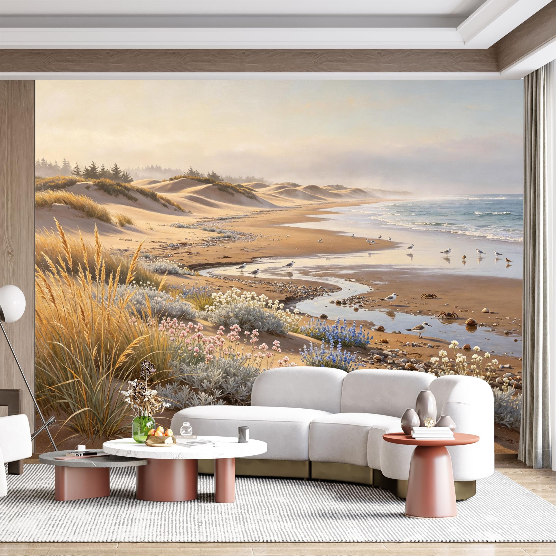 Custom Size Wall Mural Coastal Seascape Seashore Scenic Landscape Oil Painting SelfAdhesive Wall Fabric Removable for Home Office Decor