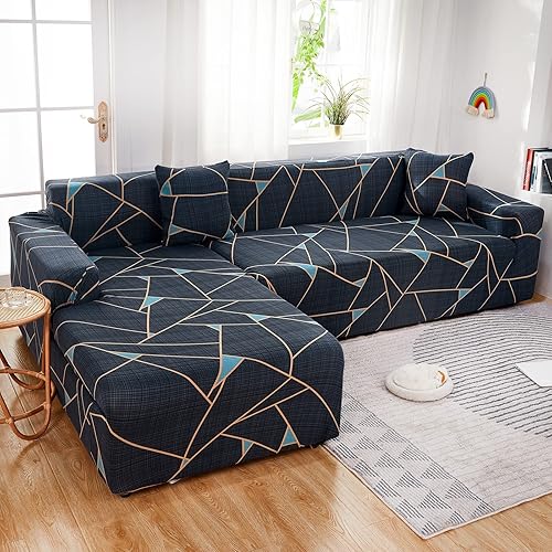 Miniatura 3 de MIFXIN - Funda para sofá en forma de L, 2 piezas, fundas elásticas para sofá seccional en forma de L, fundas protectoras para muebles de sofá para