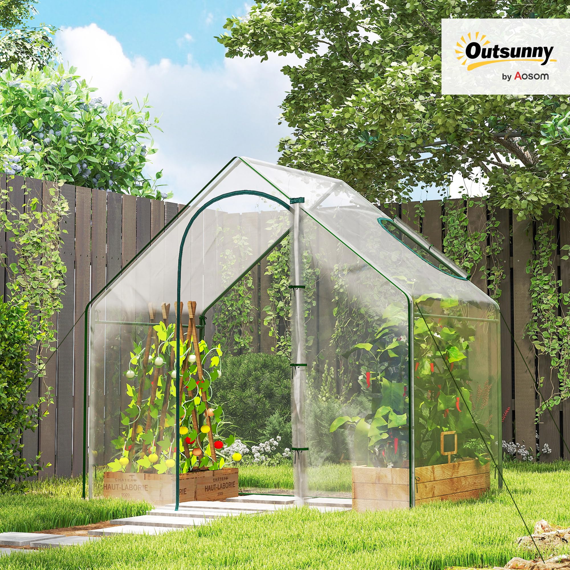 Outsunny Invernadero Pequeño, Invernadero de Exterior con Ventana y Puerta con Cremallera, Marco de Acero, Cubierta de Plástico Impermeable Anti-UV para Cultivar Plantas, 180x100x168 cm, Transparente