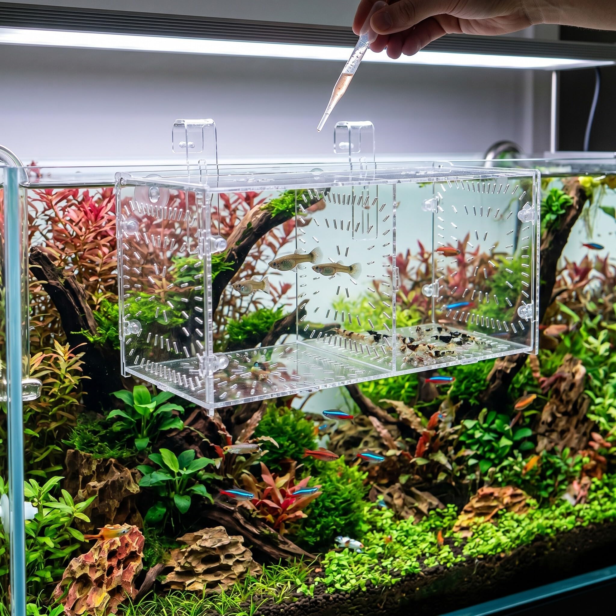 Zerodis Accessoire d'aquarium, boîte d'isolation, piège d'élevage innovant pour jeunes poissons et crevettes, idéal pour les besoins de reproduction et d'acclimatation, boîte d'élevage en acrylique