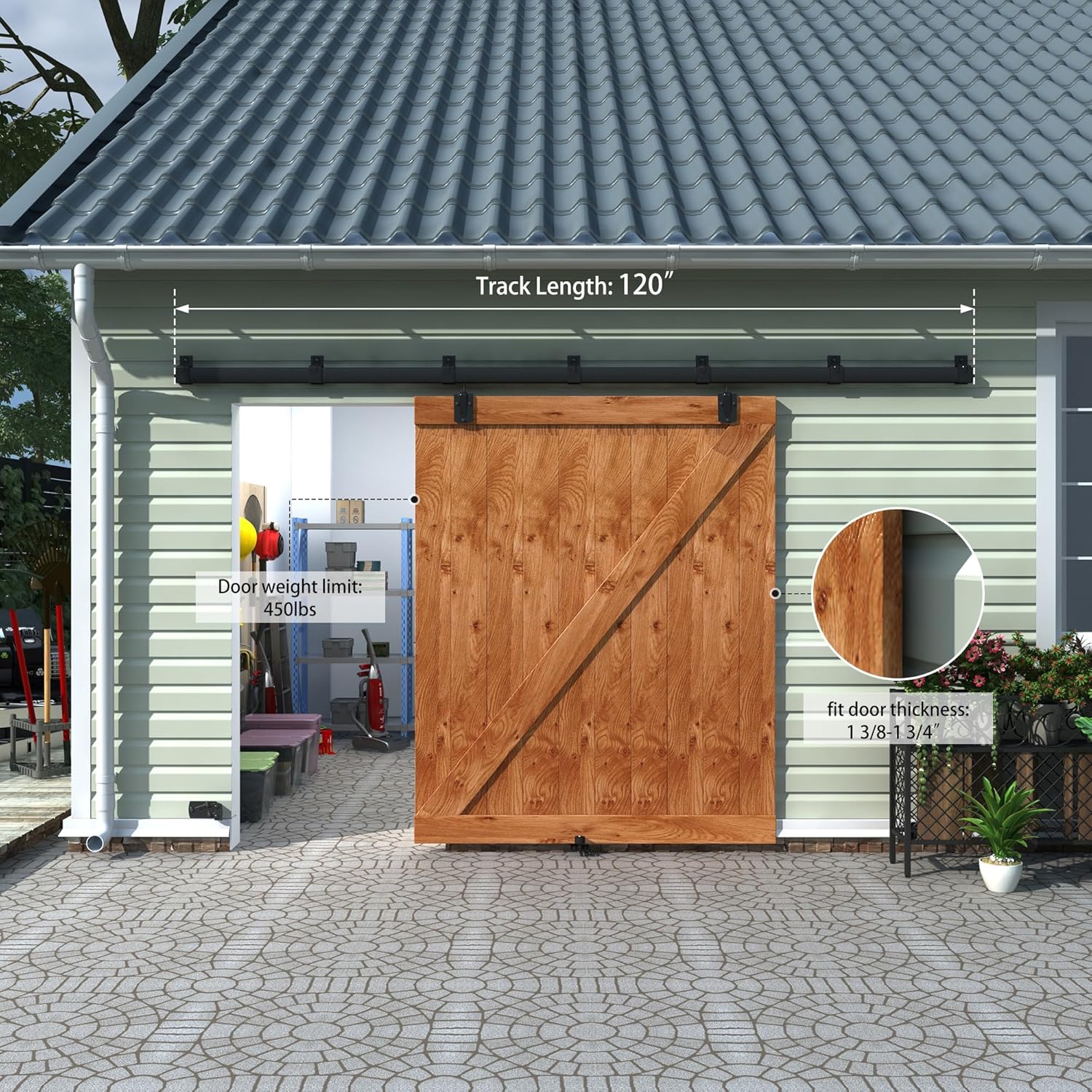 10FT Black Box Rail Exterior Sliding Barn Door Hardware Track Kit, Heavy Duty Barn Door Track Set, Wall Mount Outdoor Weatherproof Single Barn Door Hardware with 5 Track Brackets(No Doors）