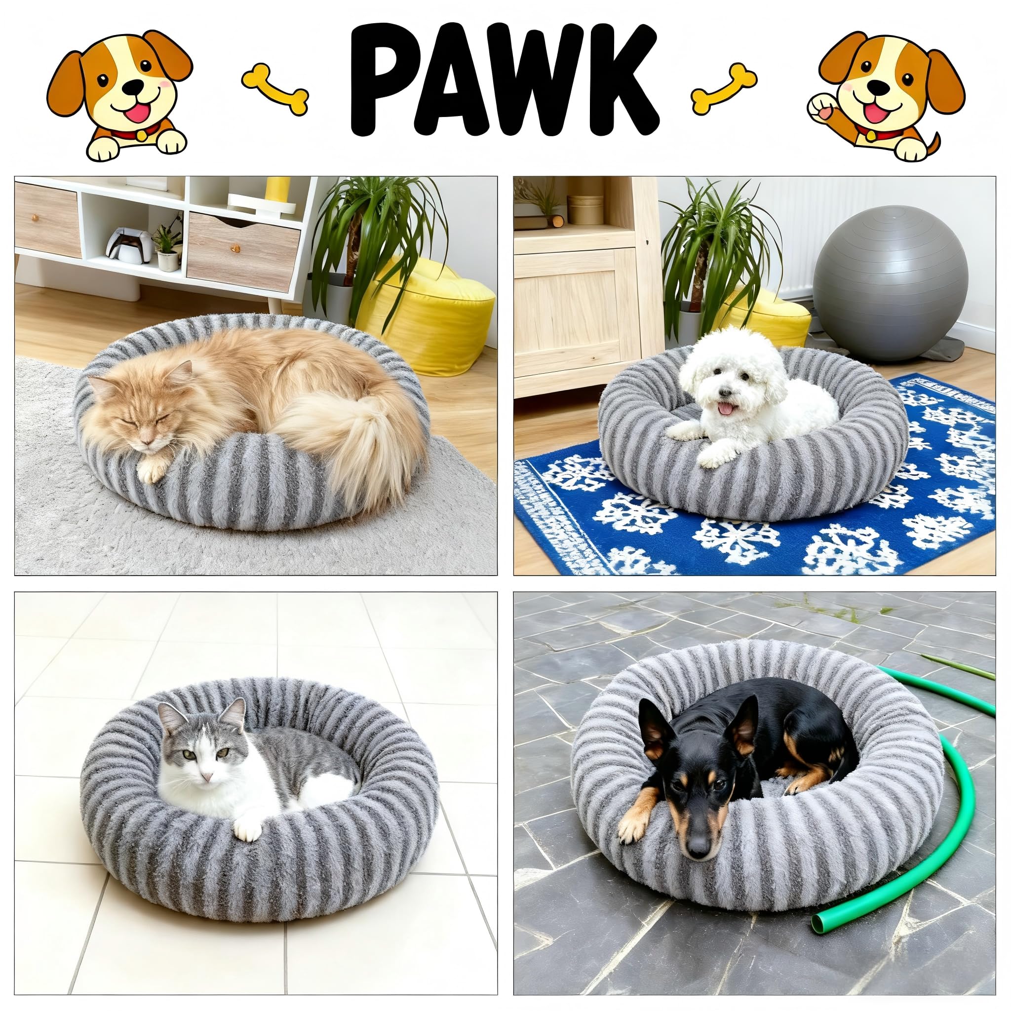 Pawk Medium Donut Dog Bed-Round Dog Cat Bed Fill Particle Memory Sponge&Cotton - Image 2