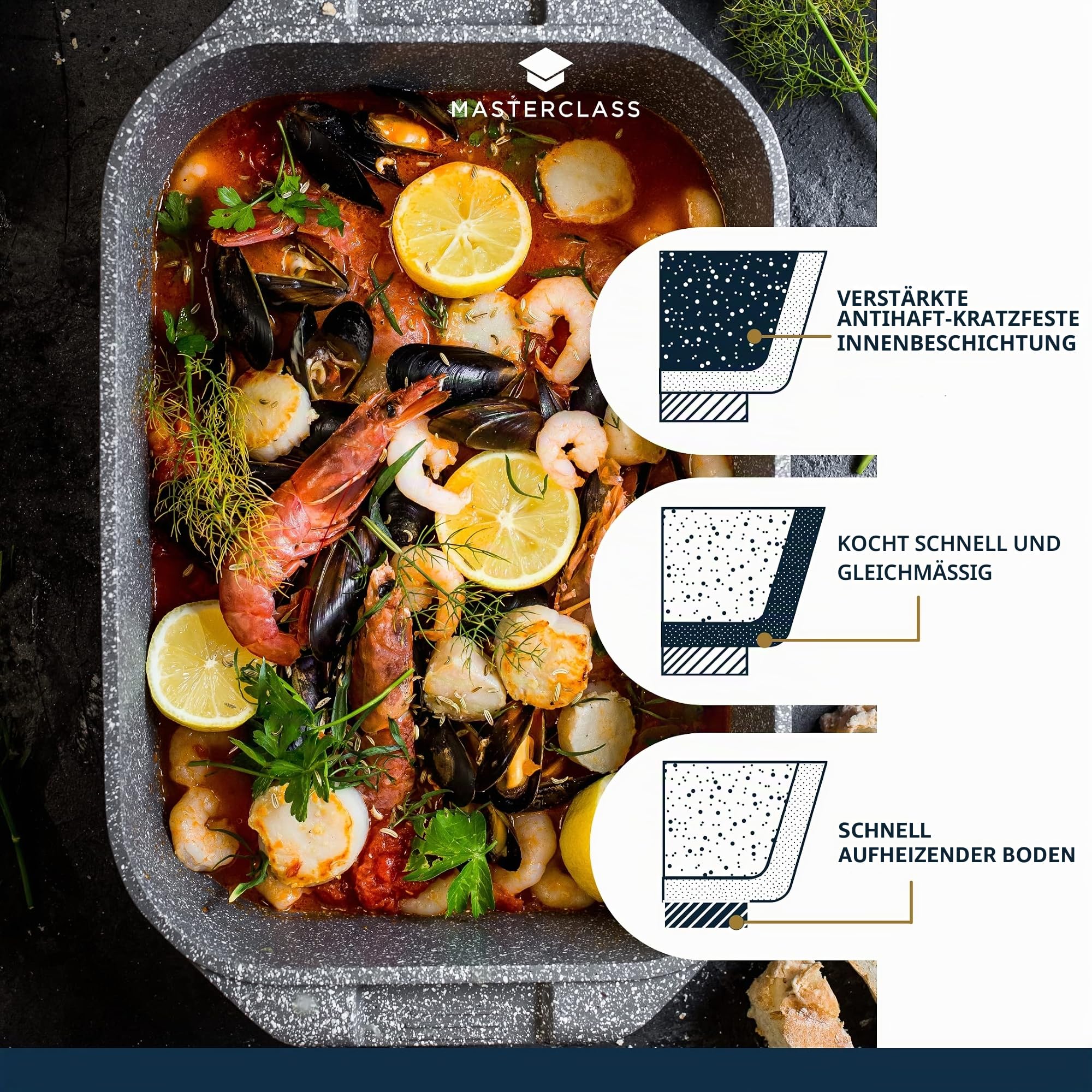MasterClass Große Aluguss Bräter mit Griffen als Auflaufform, leichter Aluminiumguss - induktionsgeeignet und backofenfest, Ombré Grau, 41 x 26, Schmortopf, Gussbräter, Gänsebräter