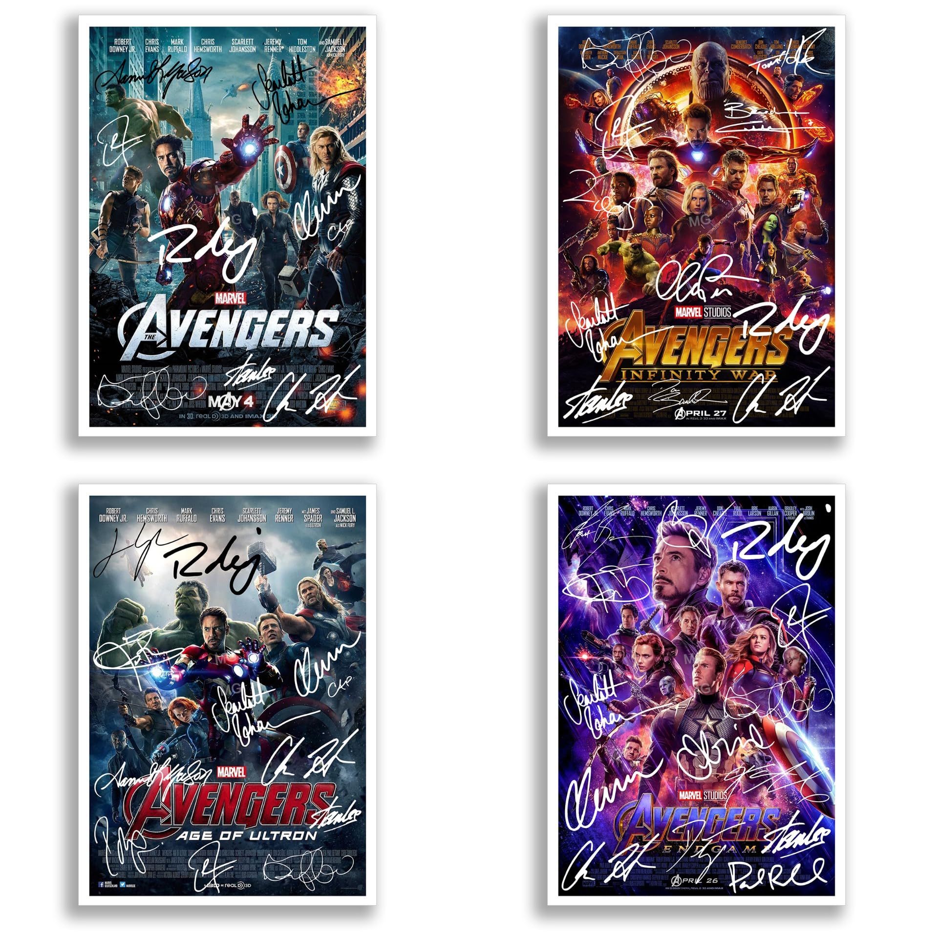 The Avengers All Movie Film Posters Cast Signed A4 Poster Photo Print Framed Autograph Gift Robert Downey Jr, Chris Evans, Mark Ruffalo, Chris Hemsworth (All 4 Movies A4 Poster Only)