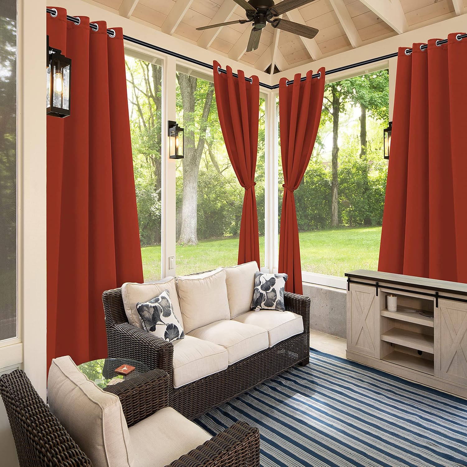 BONZER Waterproof Outdoor Patio Curtains - Thermal Insulated, Sunlight Blocking Weatherproof Grommet Outside Curtains for Porch, Pergola, Cabana, Balcony, 1 Panel, 52W x 95L inch, Orange