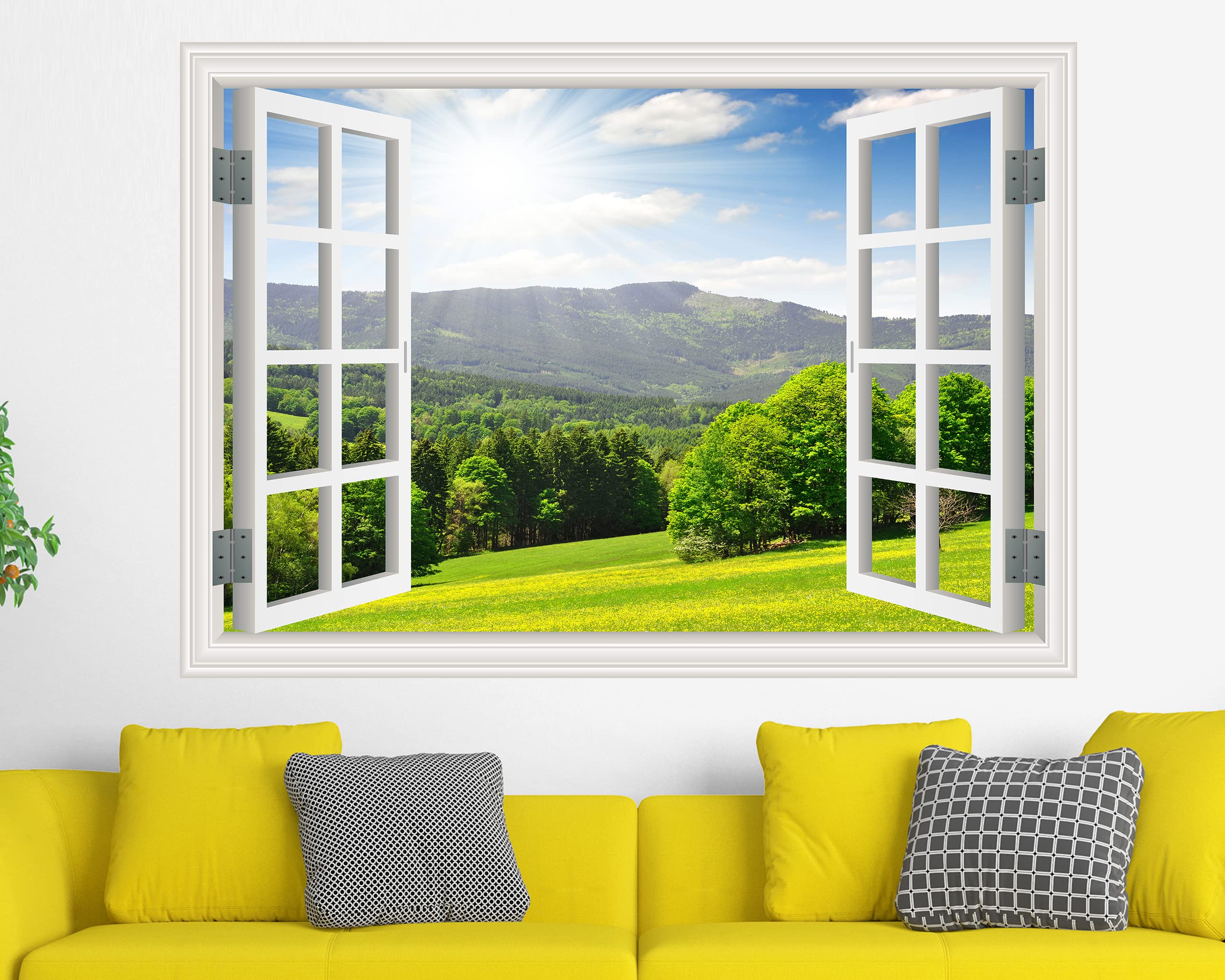FLFK Fake Window Wall Sticker - Landscape Faux Window Wall Mural for Wall Decor, Stick and Peel Wall Decals,48"x32",Set of 2 Sheets — view 3