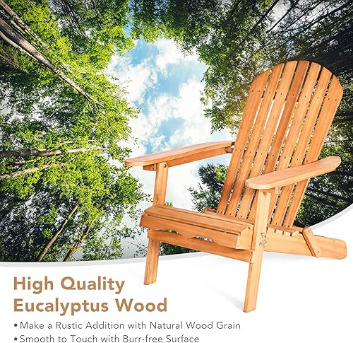 Miniatura 6 de HAPPYGRILL Silla Adirondack de madera de eucalipto de 2 piezas, silla tumbona plegable para porche, terraza, patio, piscina y patio trasero
