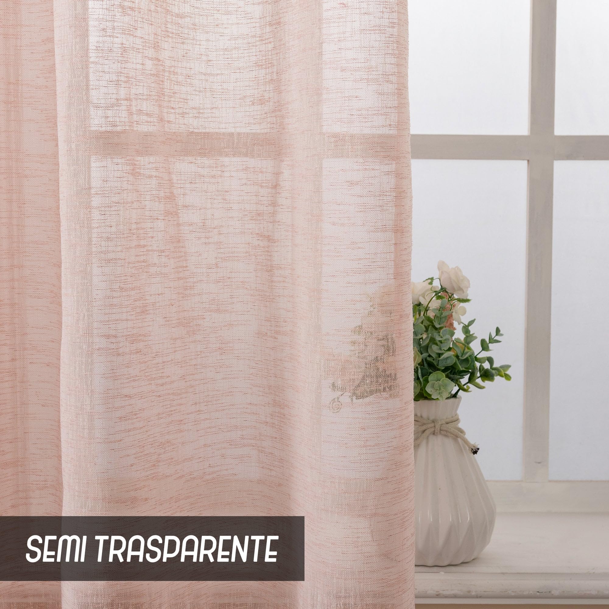GIRASOLE HOME Coppia Tende Itaca Filtranti in Simil Lino 2 Pannelli con Tasca e Passanti Nascosti (Rosso Pastello, 70x150cm)