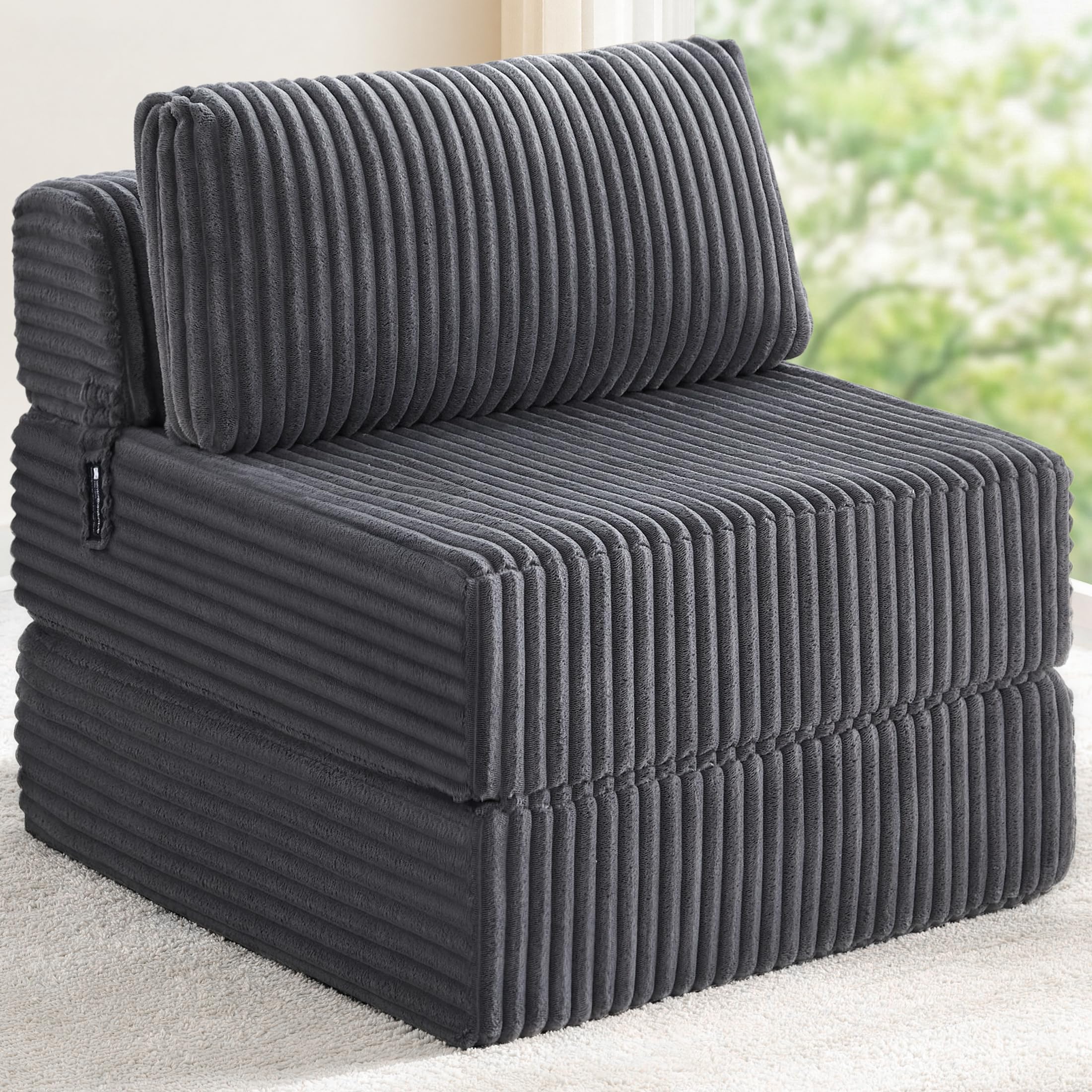 MEGAYES 4-in-1 Folding Sofa Bed Convertible Chair Couch Foldable Chaise Lounger & Mattress Pocket Coils+Foam Fill, Portable No Assembly Boneless Sofa