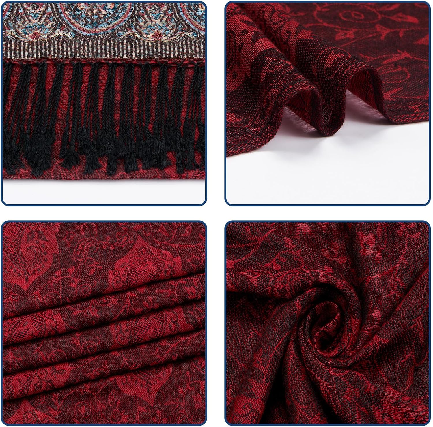 Paisley Pashmina Shawl Wrap Women Reversible Vintage Jacquard Pashmina Rave Scarf with Fringe for Evening, Wedding - Image 2