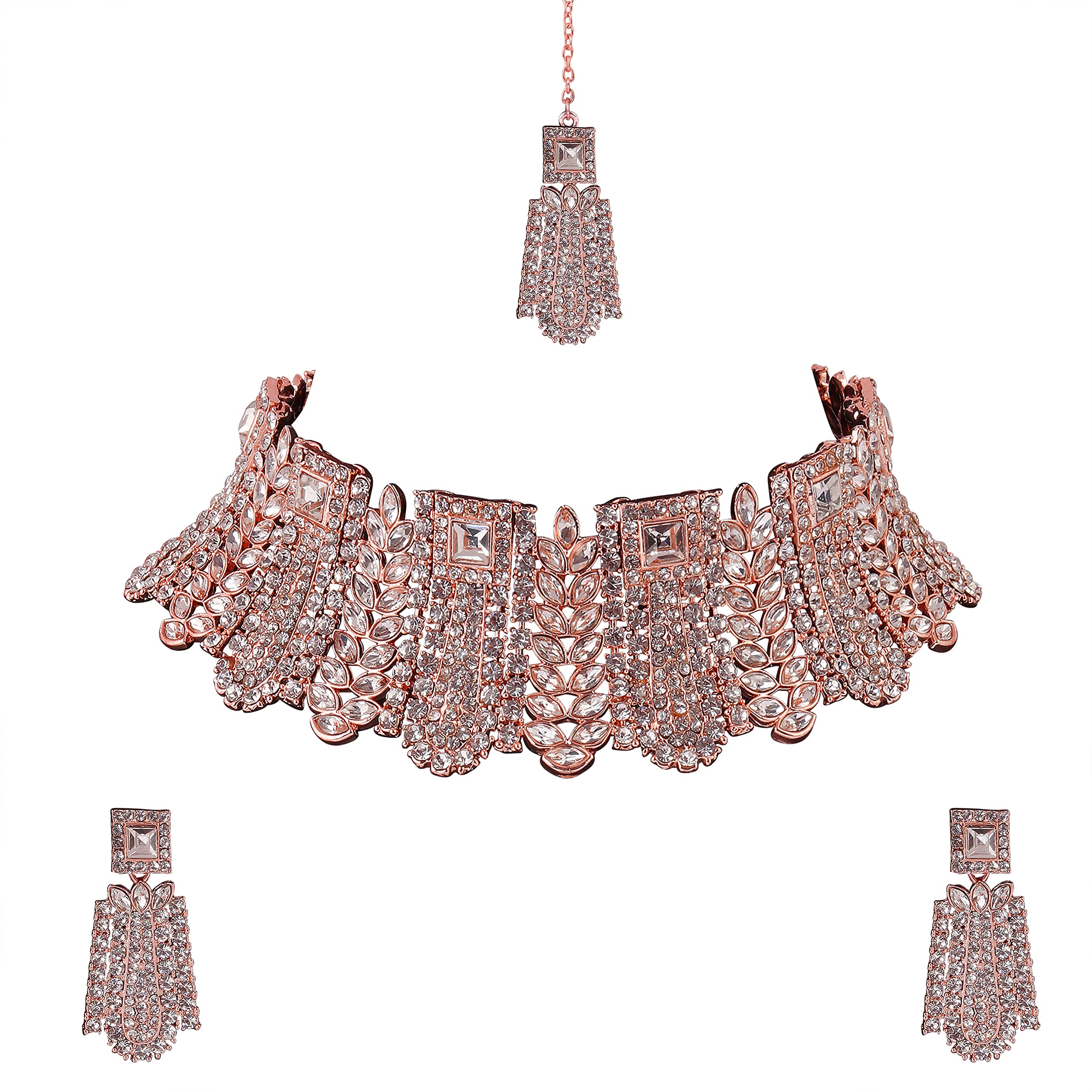 R A ENTERPRISES Diamond Quartz Studded Choker Necklace Earrings And Mangtikka Set For Women (B0BC8ZCB7K) Amazon Price History, Amazon Price Tracker