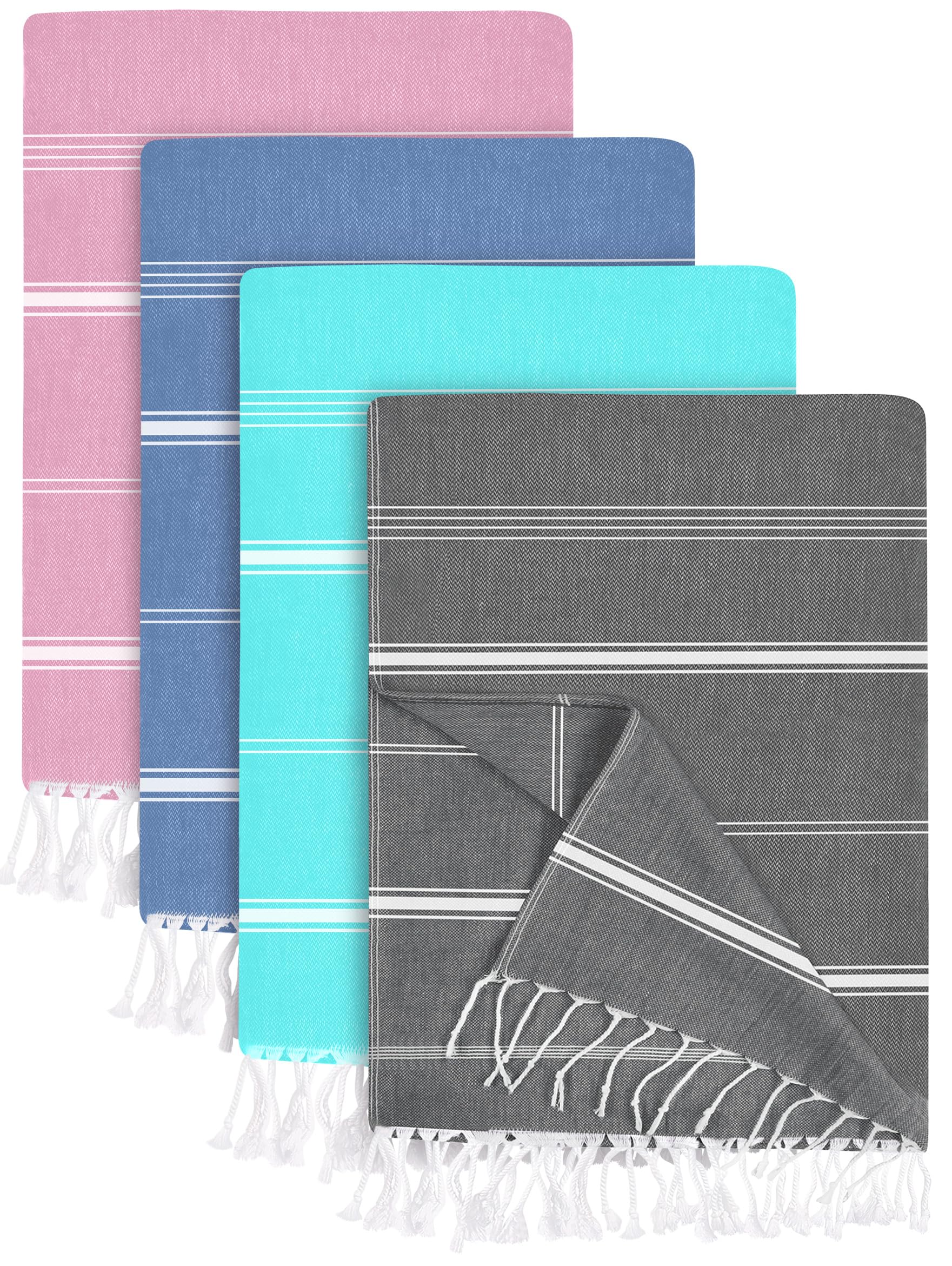 Utopia Towels Pack of 4 Turkish Beach Towel, 40x72 Inches, Oversized 100% Cotton, Lightweight Absorbent Quick-Dry Beach Blanket, Extra Large Turkish