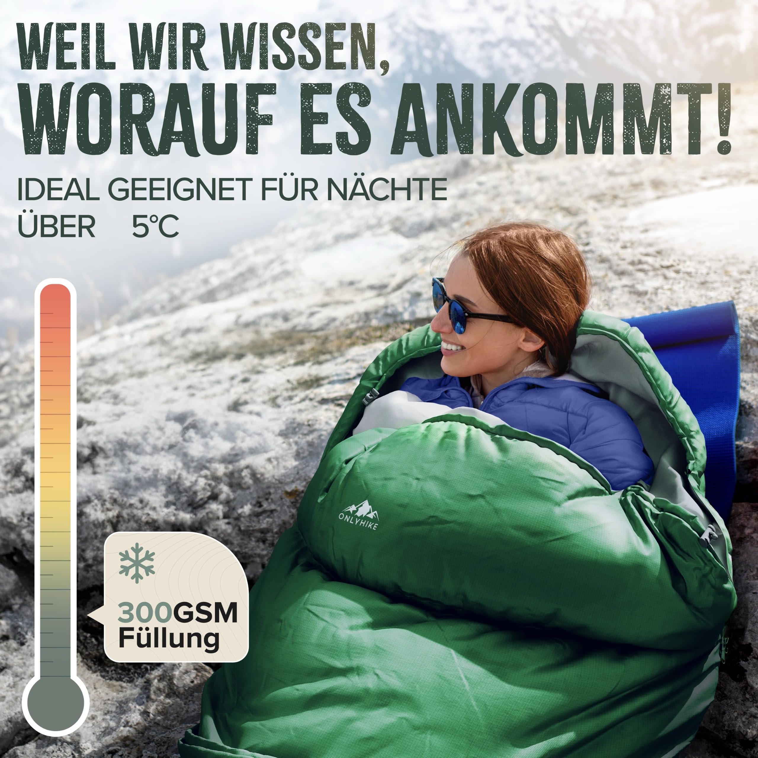 Schlafsack Outdoor 5–10°C - Camping Schlafsack warm & leicht 1600g Gr. M