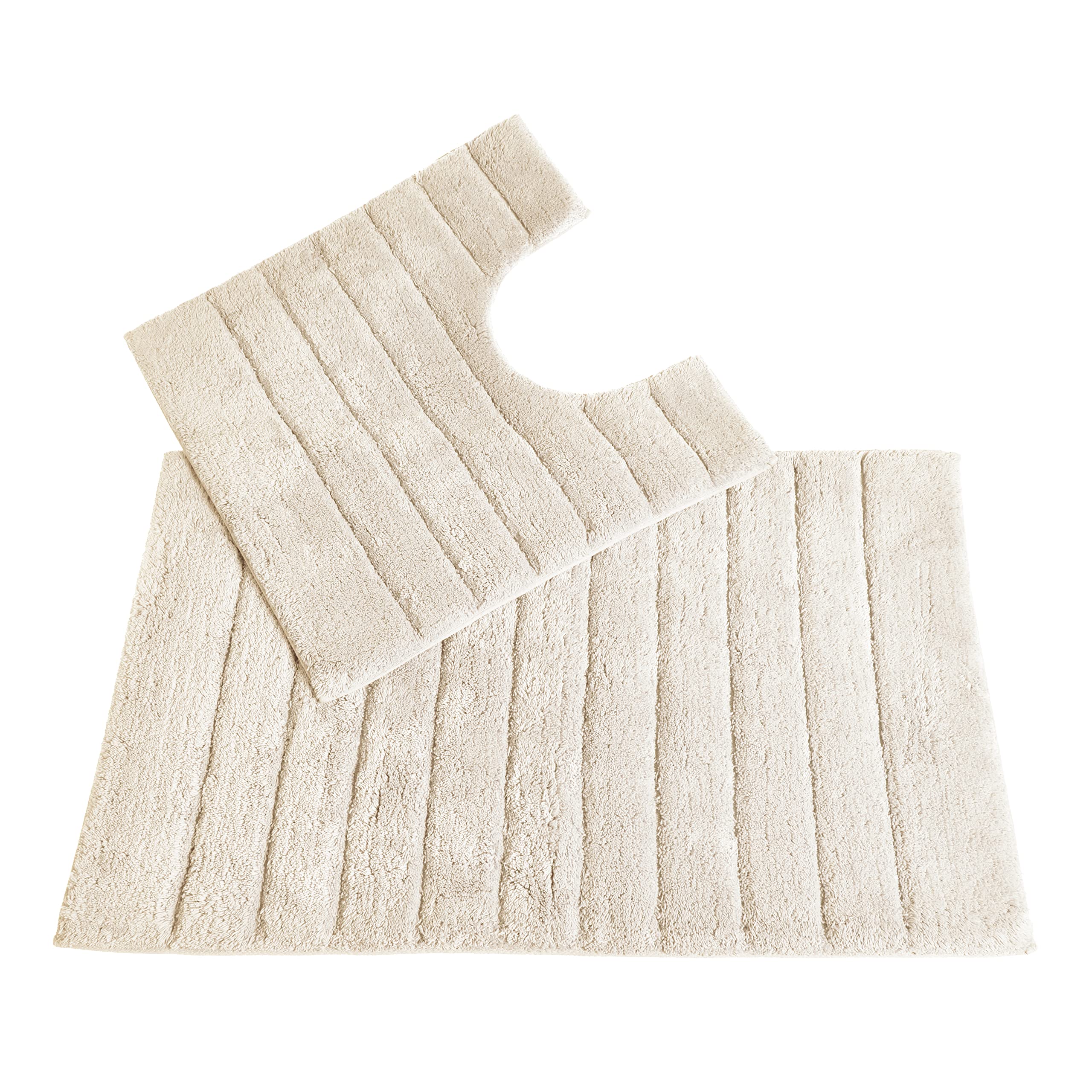 Allure Ribbed Design 2 Piece Bath and Pedestal Toilet Mat Set, 100% Cotton (Cream) — image 1