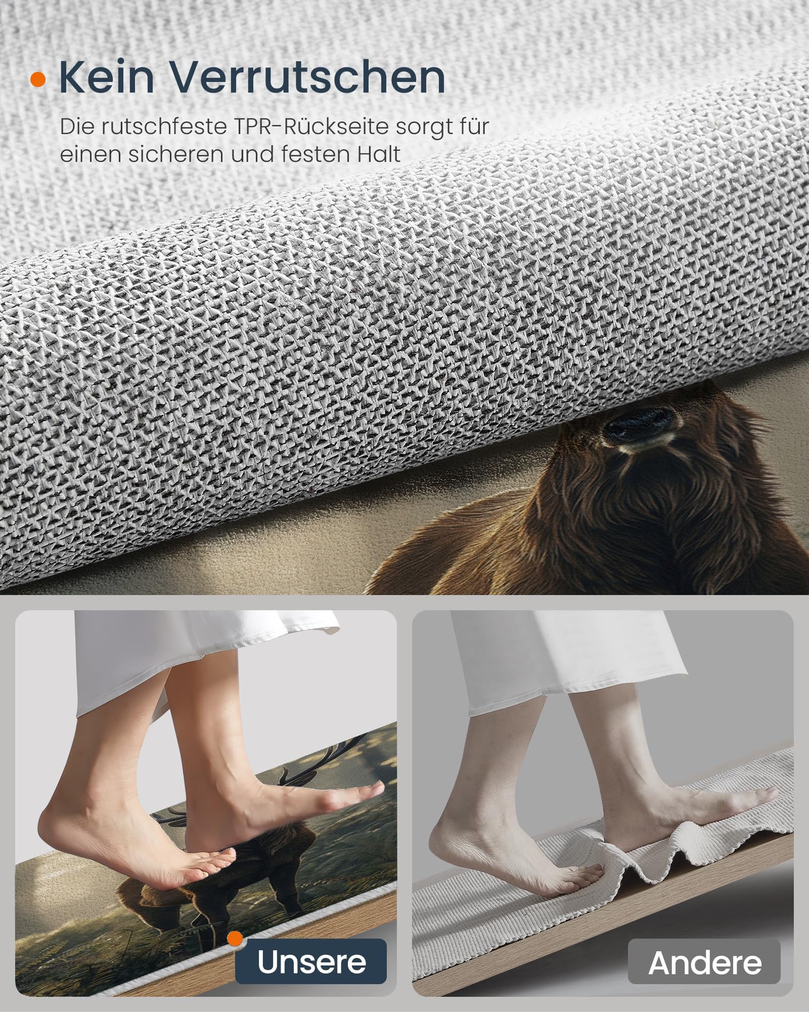 Fußmatte mit Hirsch Im Nebelwald für den Innenbereich, Nordische Waldtiere Waschbare rutschfeste Teppichmatte für Eingangsbereich, Fußabtreter Innen für Terrasse Flur, 80x120cm