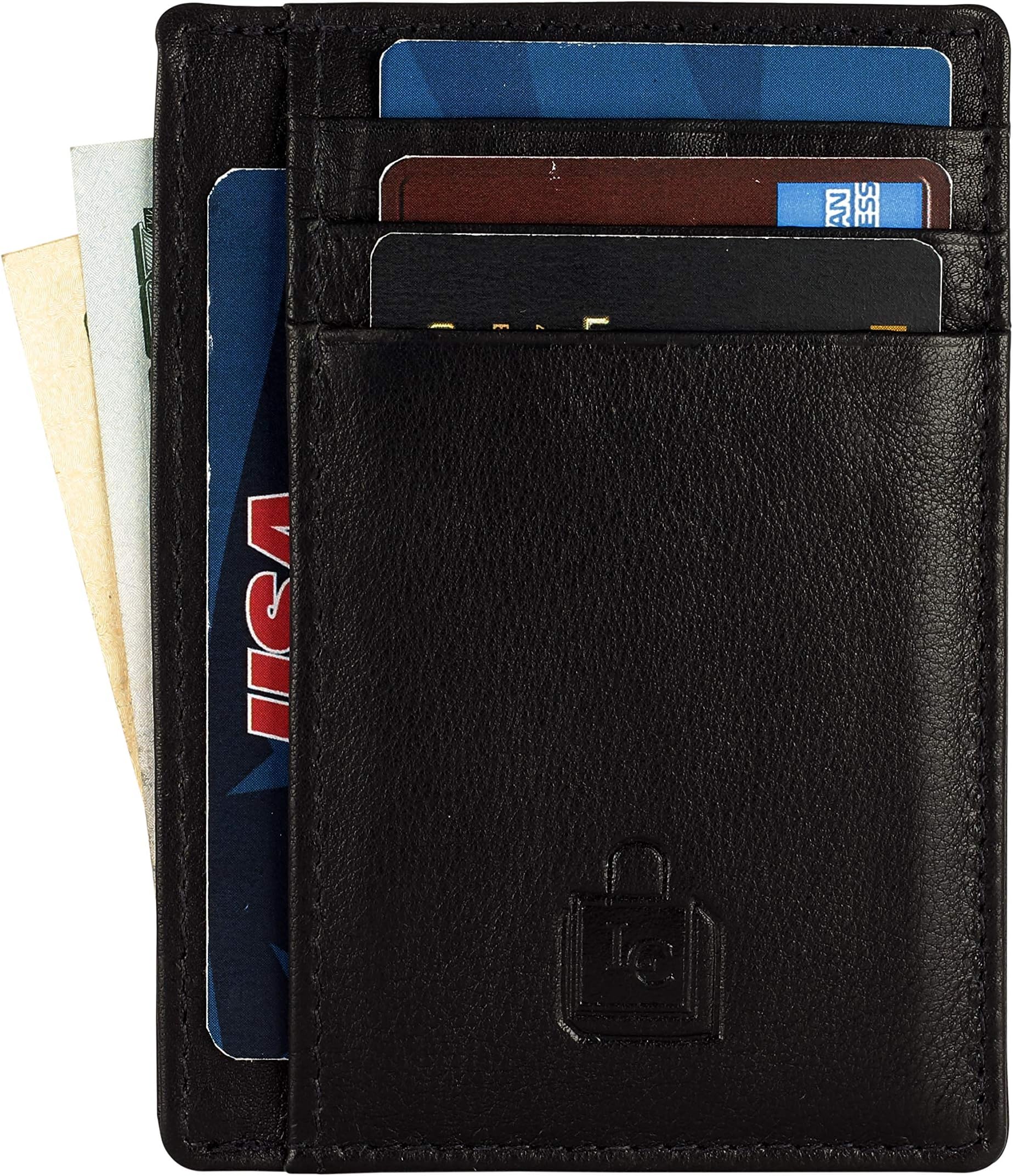 Le Craf RFID genuine Leather Credit card holder for Men/Women Front Pocket Slim Wallet (Black)