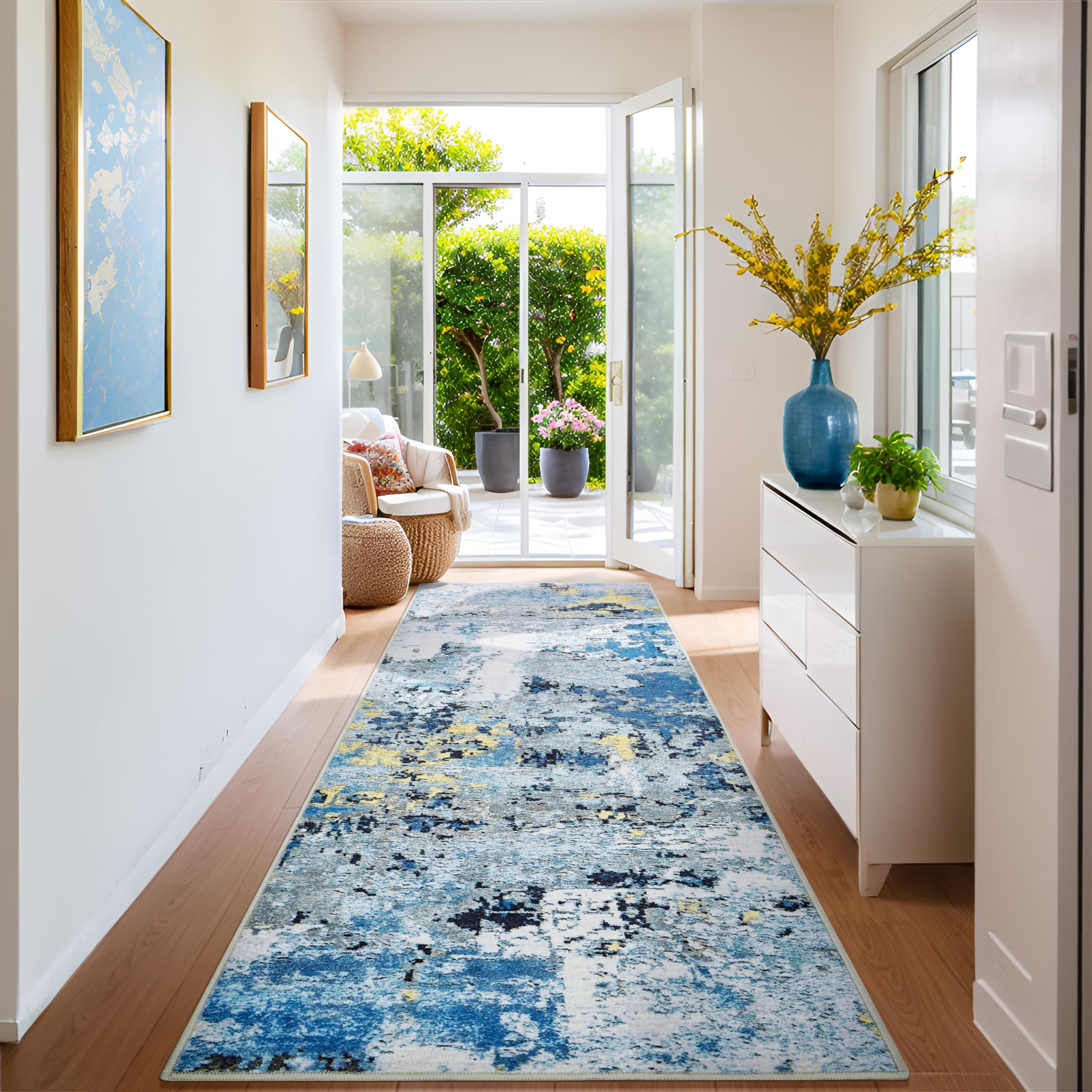 GREFFY 2x8 Runner Rugs for Hallways Kitchen Runner - Washable Runner Rug with Non Slip Rubber Backing, Soft Abstract Carpet Long Hallway Runners for