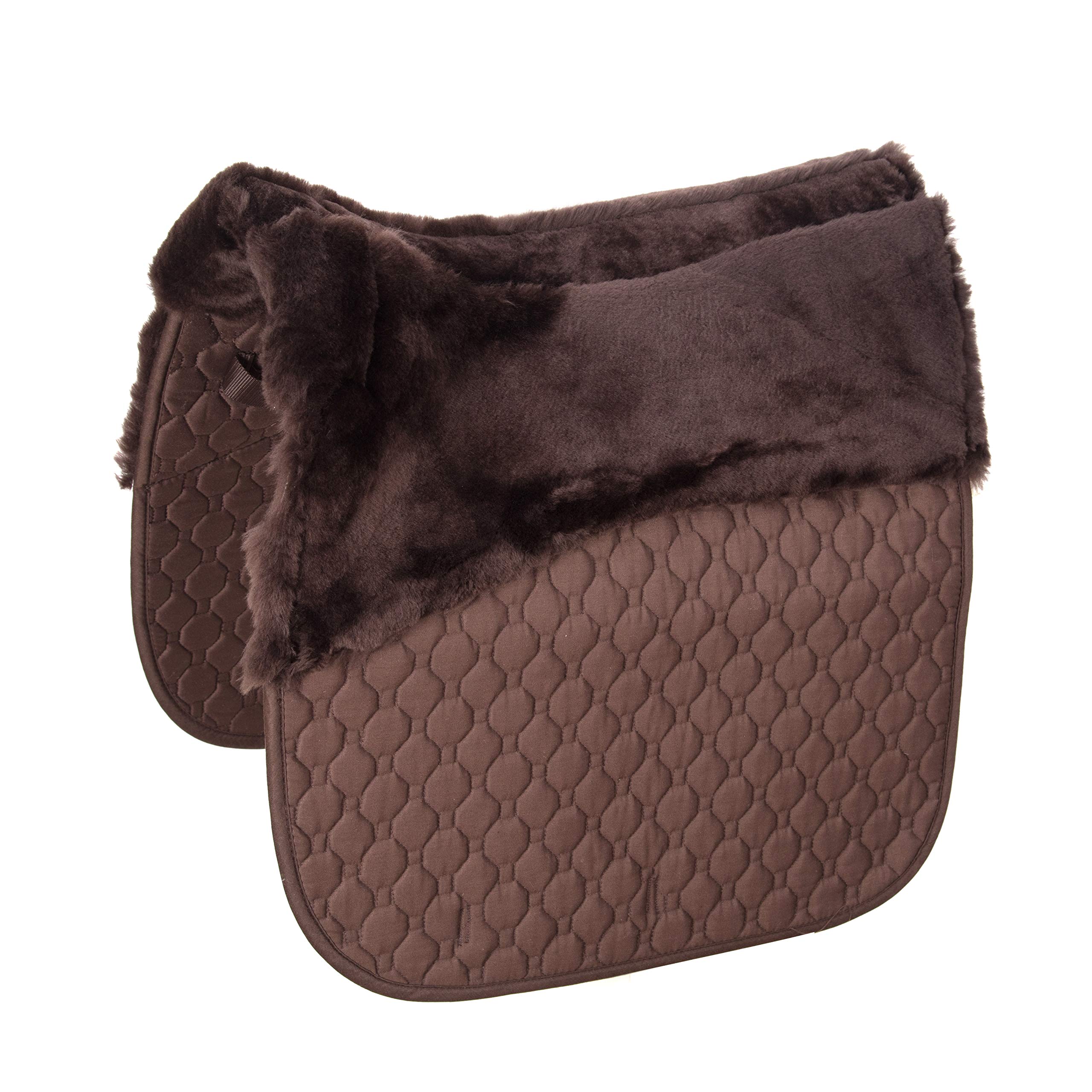Manta de piel de cordero auténtica para silla de montar de lana de cordero, para eventos de doma y primavera con lana de cordero y algodón acolchado (Doma marrón con lana de cordero marrón)