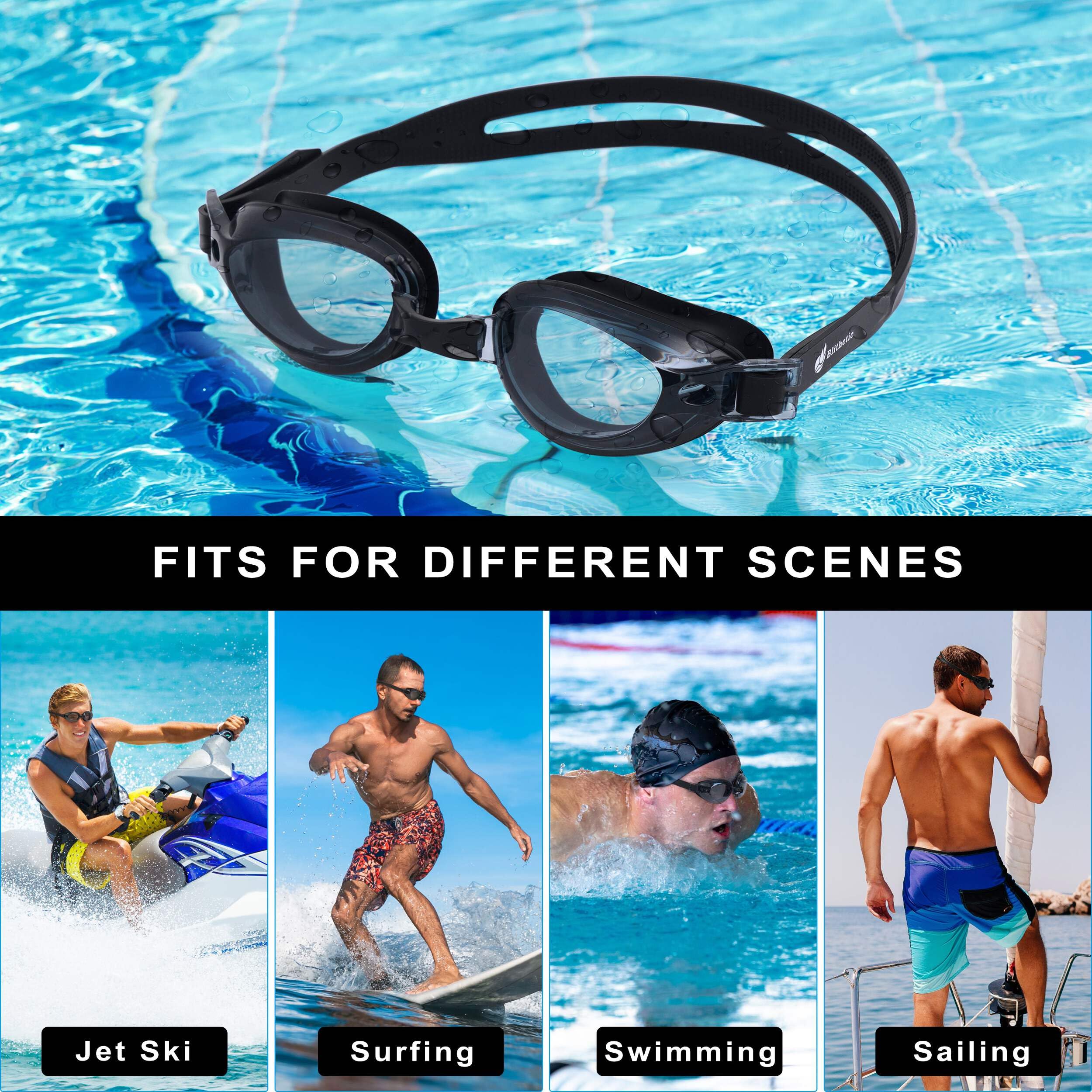 Occhialini da nuoto anti-appannamento per adulti, miopia, occhialini da nuoto per miopia visione, nero