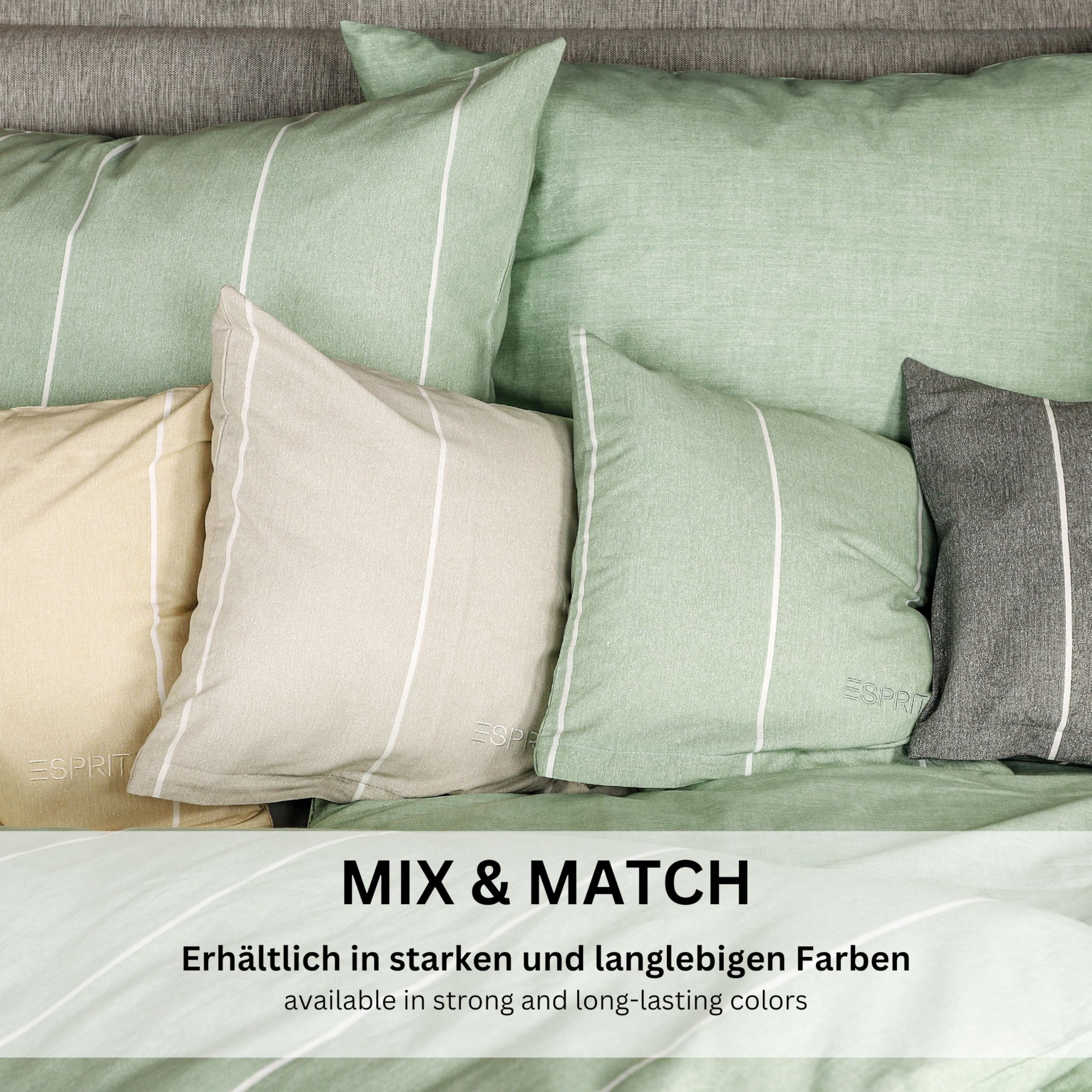 Esprit Home Ropa de cama premium de 155 x 220 cm, de algodón, color verde, 2 piezas, incluye 1 funda de edredón de 155 x 220 cm, incluye 1 funda de almohada de 80 x 80 cm, certificado Öko-Tex