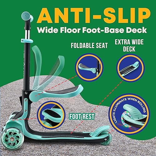 Miniatura 4 de Scooter de 3 ruedas para niños con asiento plegable, altura ajustable del manubrio, juguete de paseo inclinado para conducir para niños a partir de