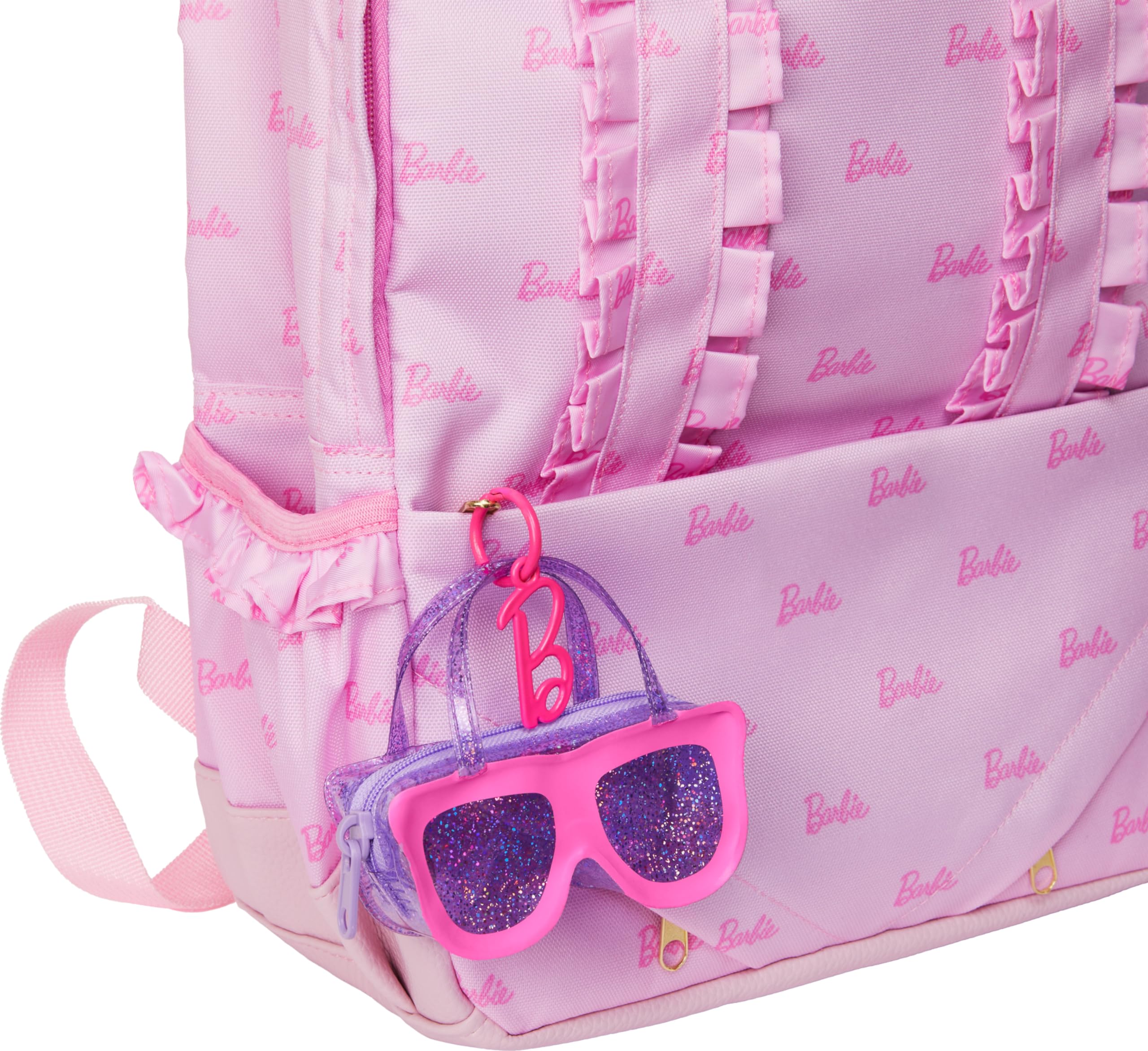 Barbie Ubrania i akcesoria, Luksusowa torba w kształcie okularów przeciwsłonecznych z brelokiem, wielokolorowa sukienka w kratkę i letnie akcesoria dla modnych lalek