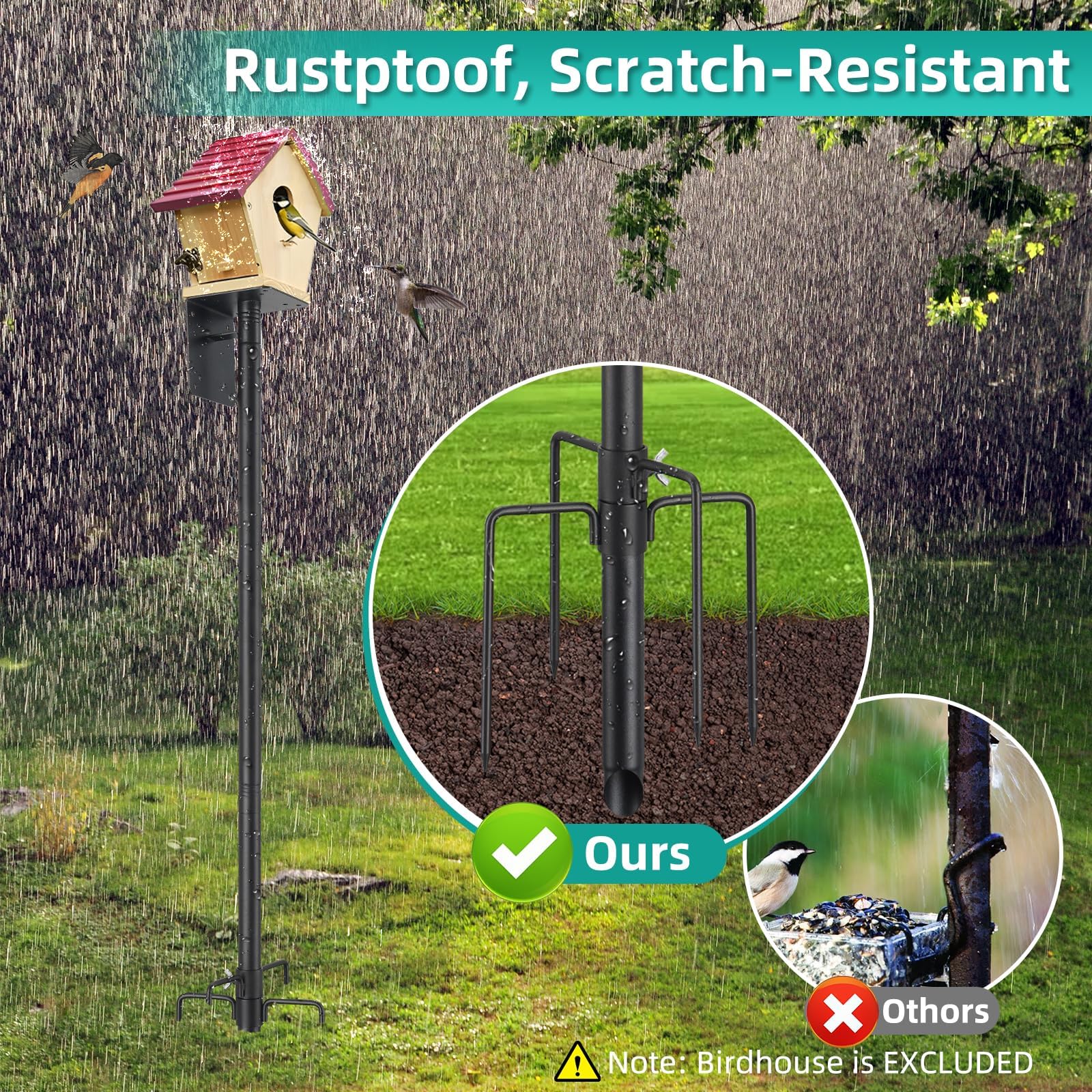 Vogelhaus Ständer, 150 cm Lange Vogelhausständer mit 5 Zinken für Draußen, Verstellbarer Vogelfutterhäuschenständer, Universeller Vogelhaus-Montagesäulen-Satz, Ständersatz für Wetterstation