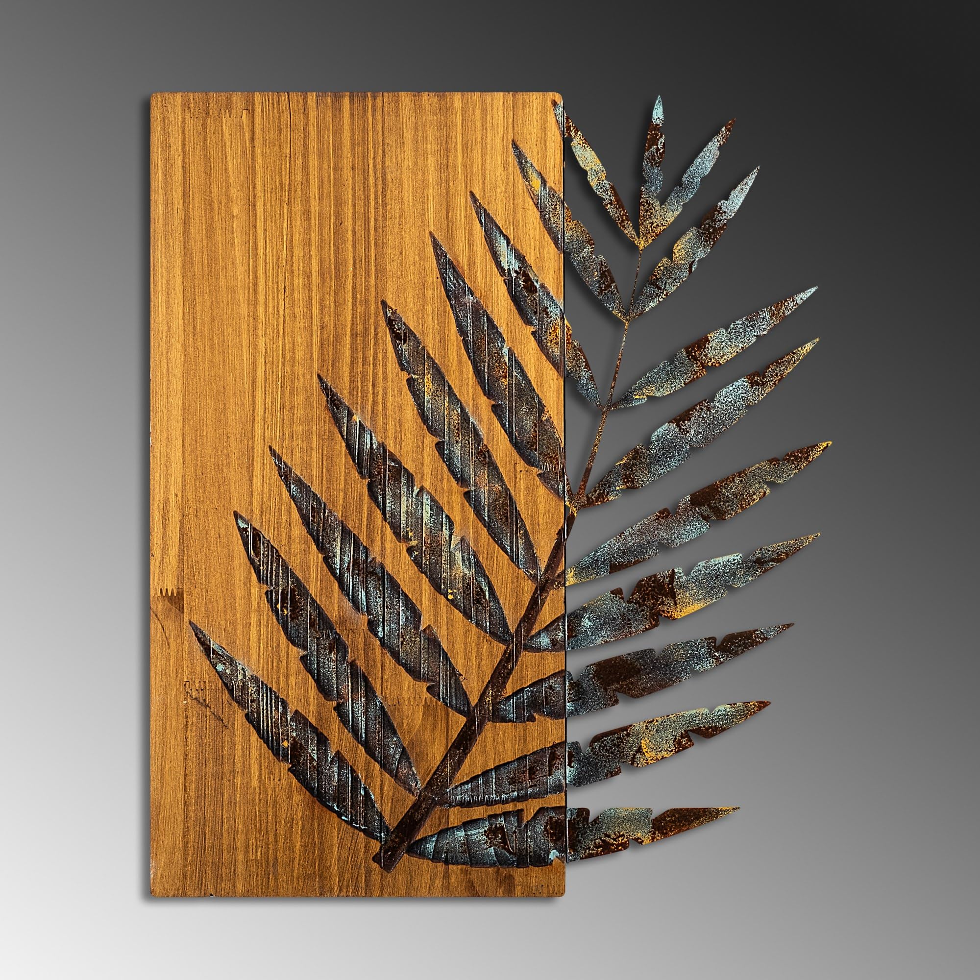 Wallity Handbemaltes dekoratives Wandaccessoire aus Holz, 58 x 50 x 3 cm | 100% Holz (3 cm) & Metall (1,5 mm) | Einzigartige Farb- und Texturvariationen