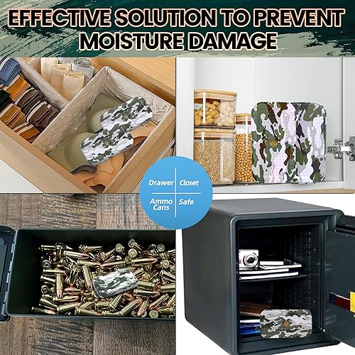 Miniatura 5 de Deshumidificador de camuflaje seguro para pistola de 1.41 onzas, bolsas deshumidificadoras recargables, paquetes de gel de sílice reutilizables,