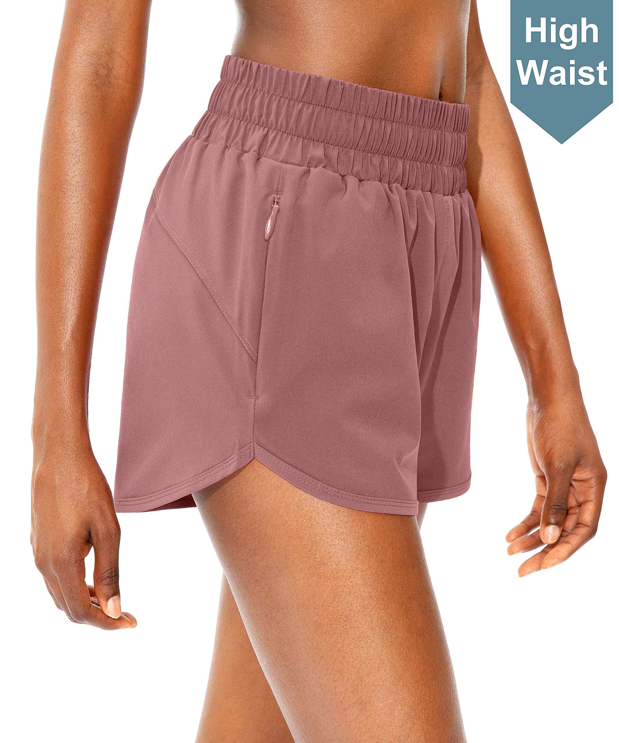 SANTINY Pantaloncini da corsa da donna con tasche con cerniera, a vita alta, atletica, allenamento, palestra, pantaloncini da donna con fodera