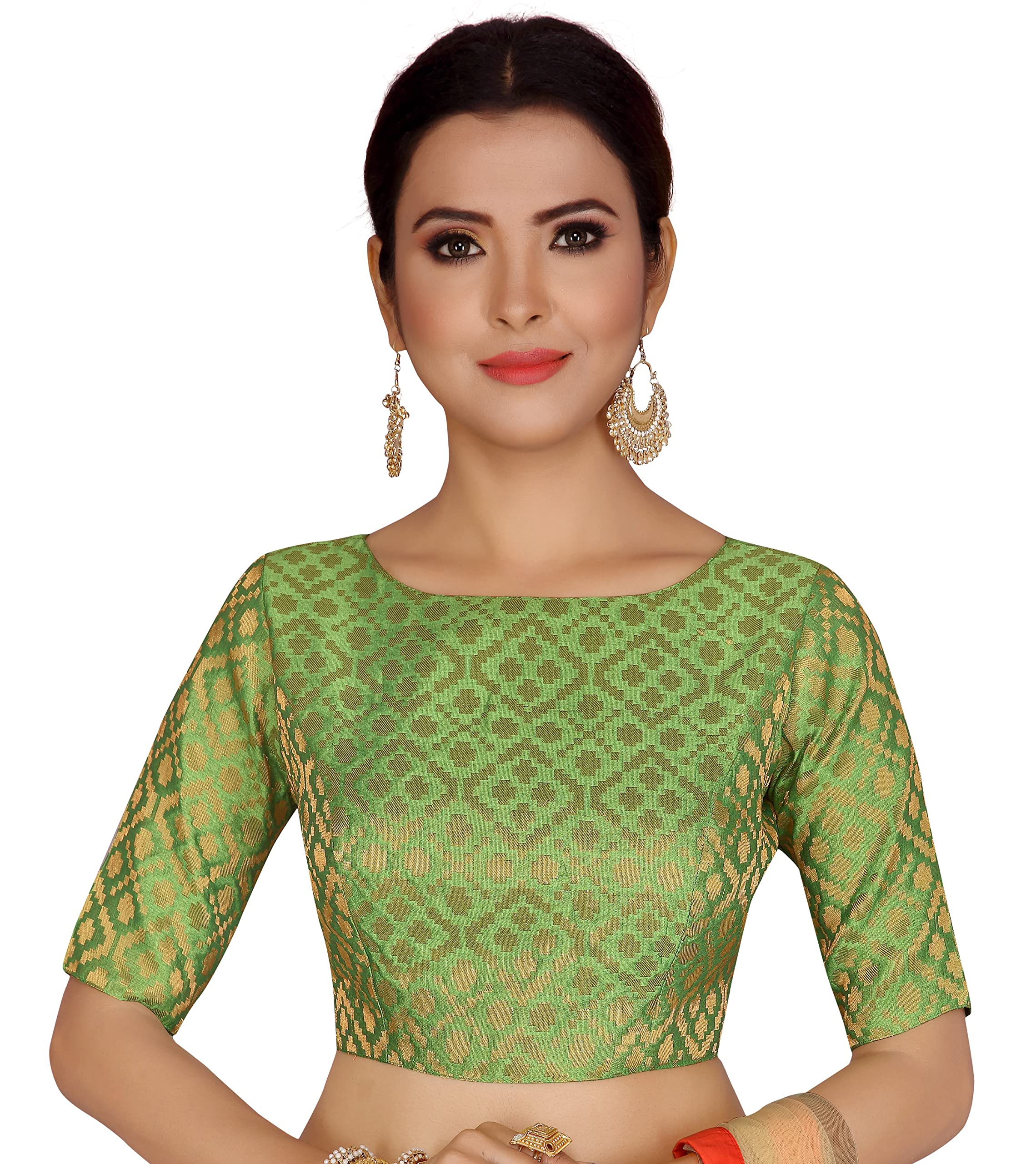 Studio Shringaar Women's Readymade Brocade Elbow Length Sleeves Saree Blouse