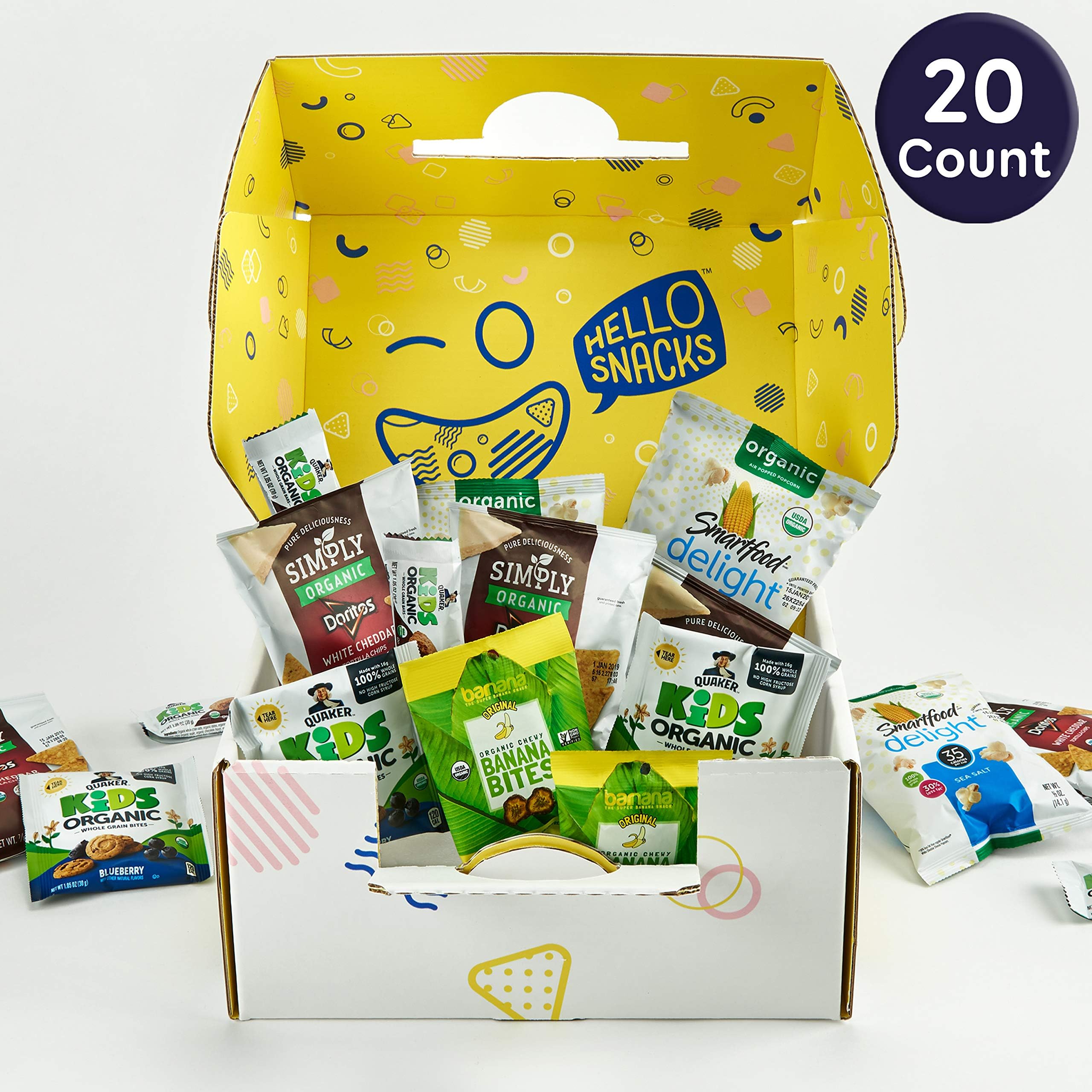 Hello Snacks Organic Treat Box of Fruit Bites, whole grain bars, 20 Count