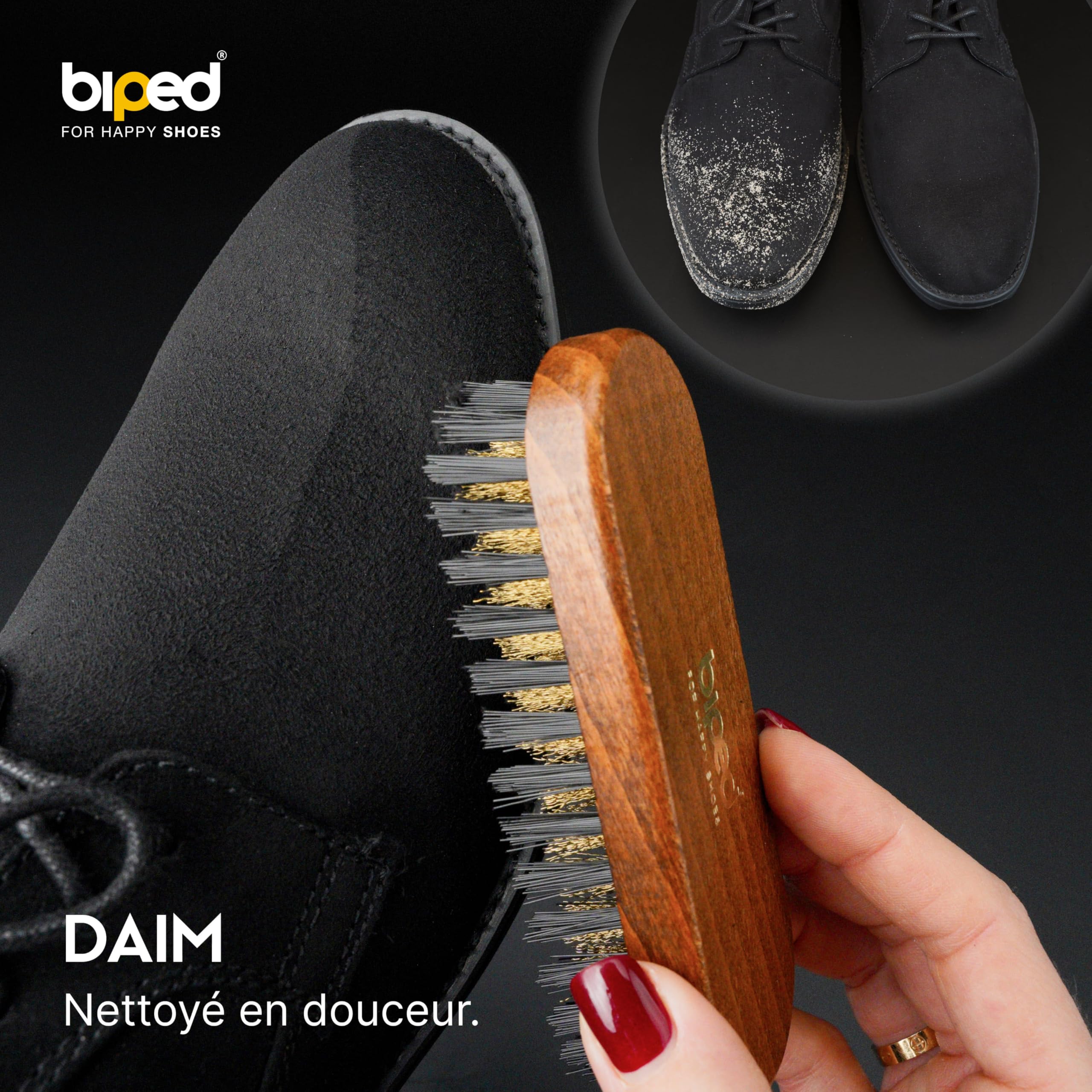 biped Brosse à Daim Exclusive Brosse à Daim Bois laqué Marron avec Laiton z2444